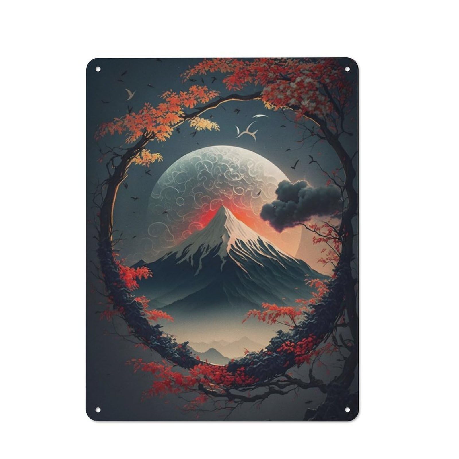 Junmoney Magic Root And Mount Fuji Decorative Metal Plaque With Design 40X30cm, Modern Retro Studio Wall Art For Workspace, Cafe, Hallway Or Garage