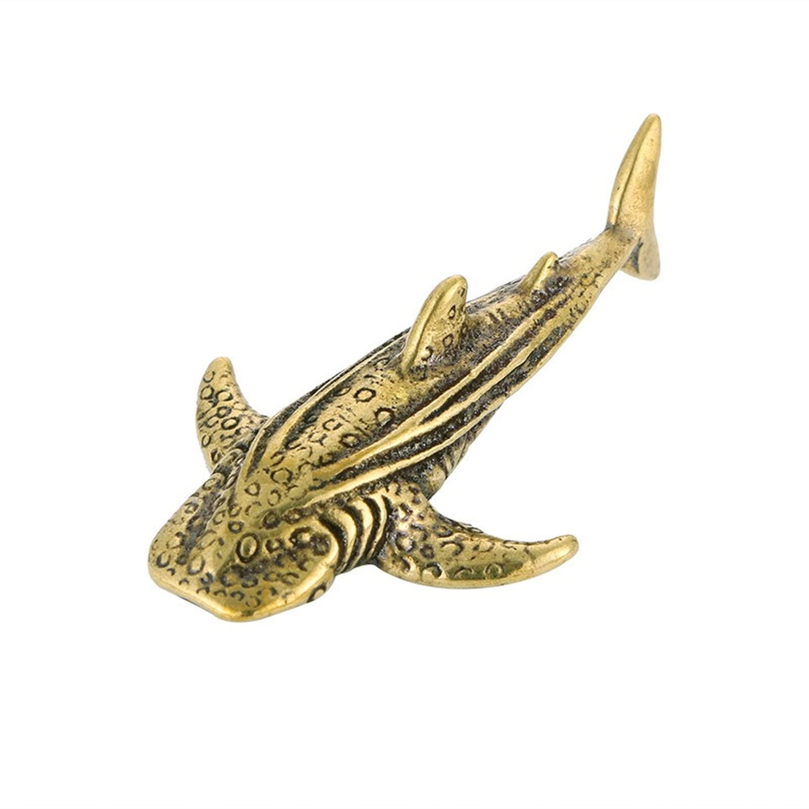 Brass Wide Mouth Shark Miniature Figurines,sea Animal Shark Statue Model Crafts Desktop Small Ornament Home Sand Table Study Decor Accessories Study Paperweight