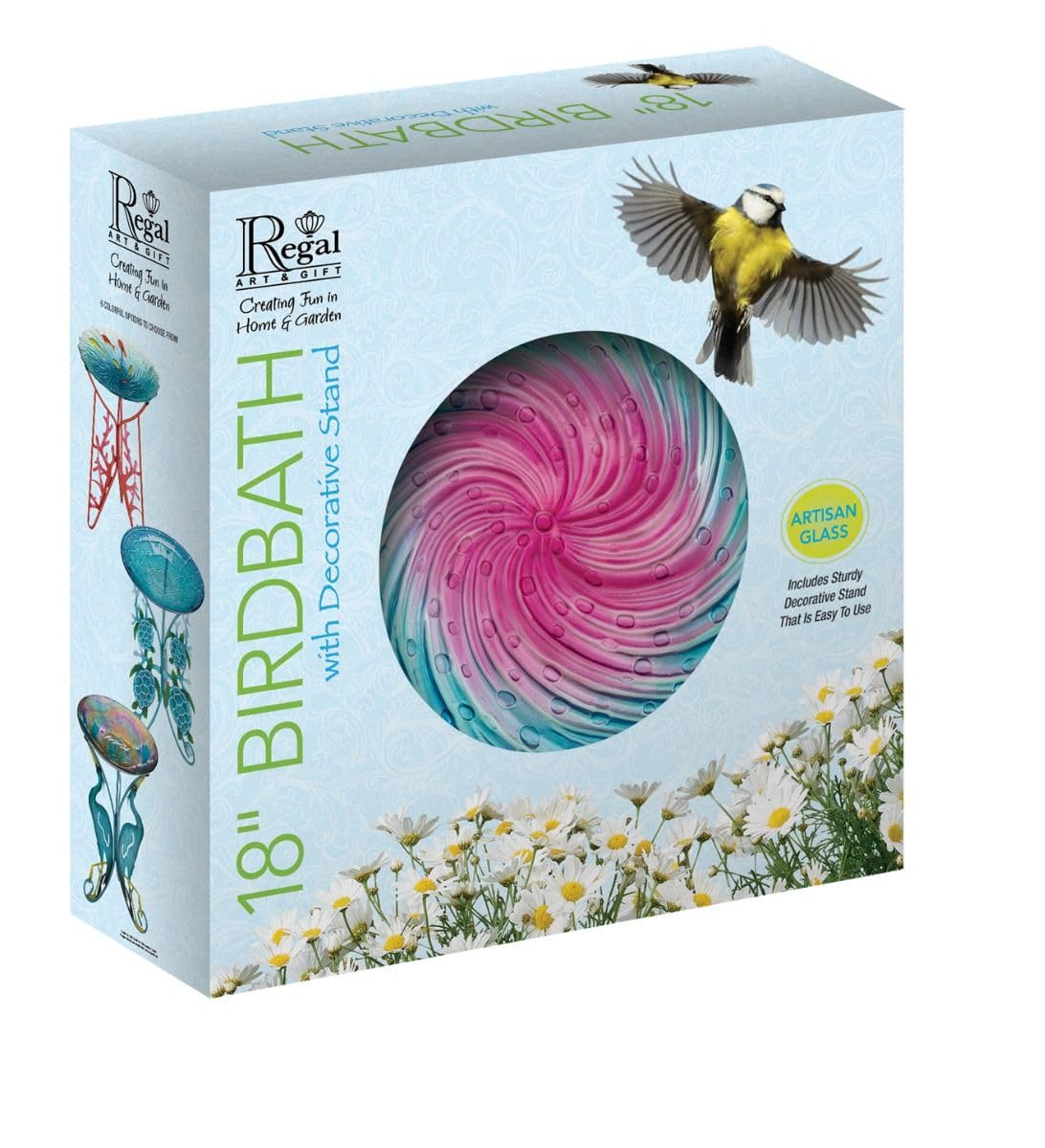 Regal Art & Gift Vogeltränke mit Ständer – langlebige Glasschale mit robustem Metallständer, leicht zu befüllen, ideal für Terrasse, Veranda und Gartendekoration – Schmetterling