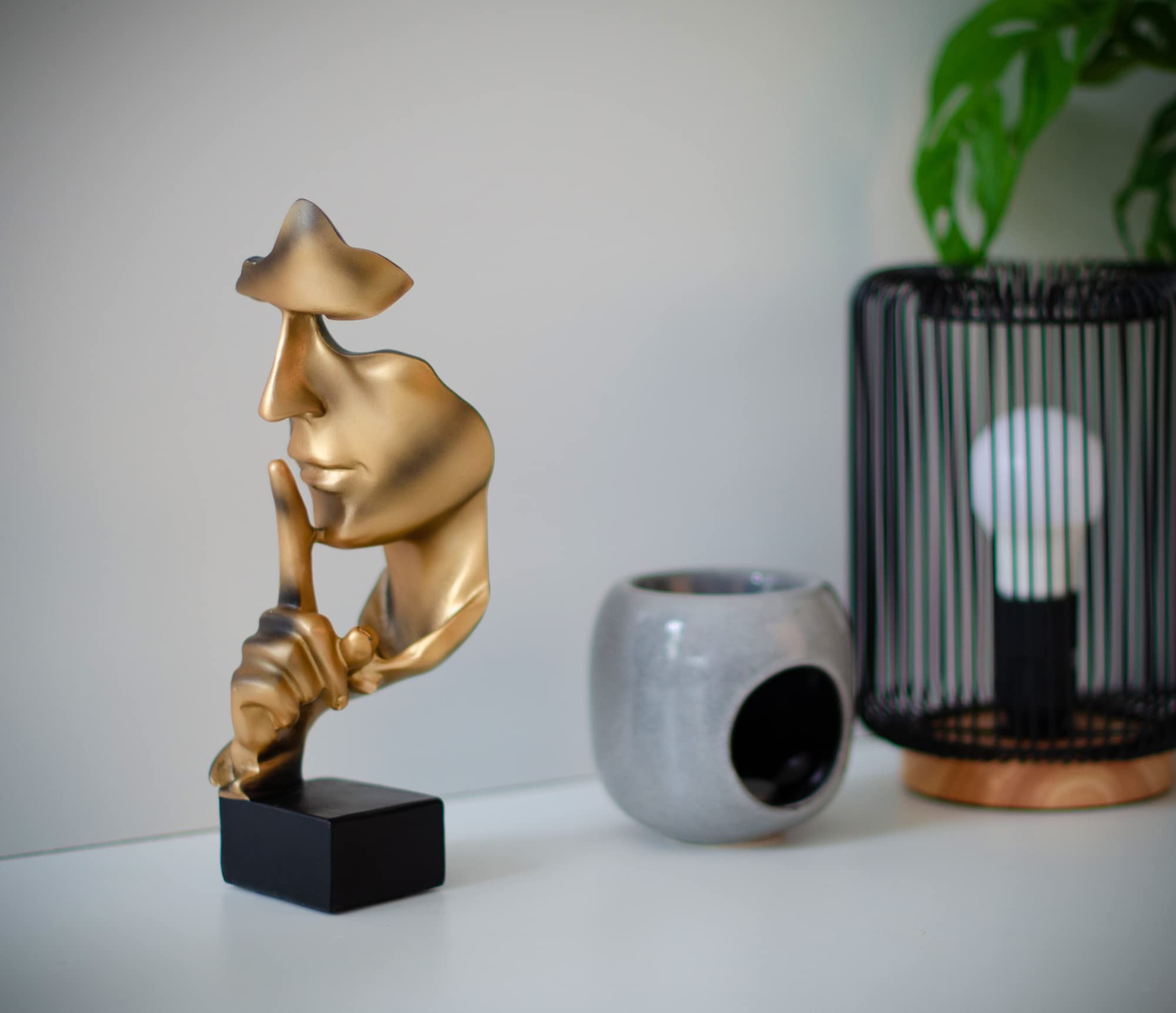fazhongfa Thinker Statue - Silence is Gold Modern Decor Creative Abstract Art Figurine Resin Sculptures Decoration Room Home Study Office for Men Desktop Ornament (Sandstone