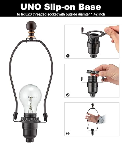 Miniatura 18 de Arpa de lámpara de bronce con remates, 12 pulgadas, 2 juegos de arpa de pantalla con sillín estándar de 3/8, base de luz E26 adaptador UNO Fitter