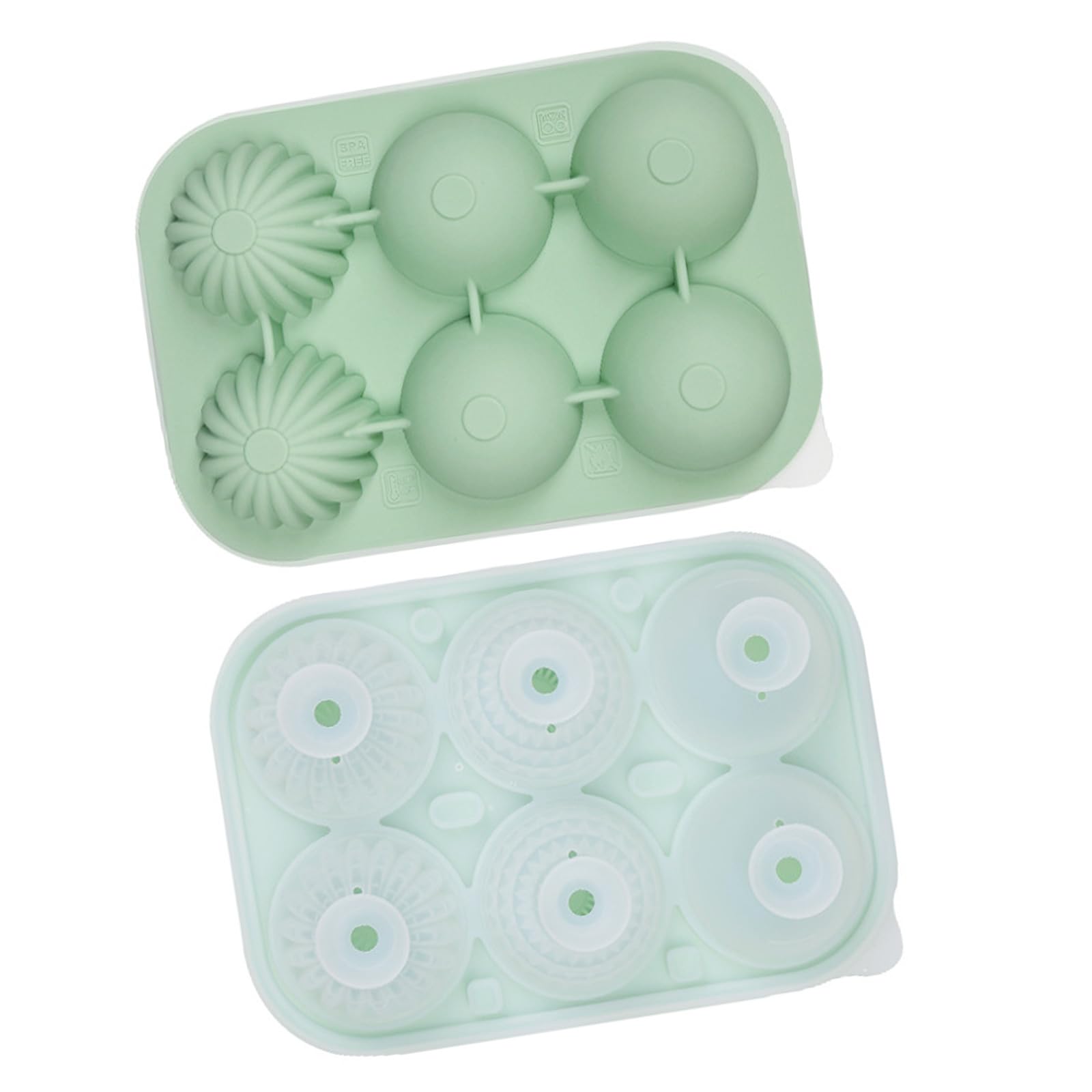 Tsophreniq Large Round Ice Cubes Tray Silicone Efficient 6 Cavity with Lid Funnel Safe Ice for Home Pubs Cocktails Flower Cubes Maker