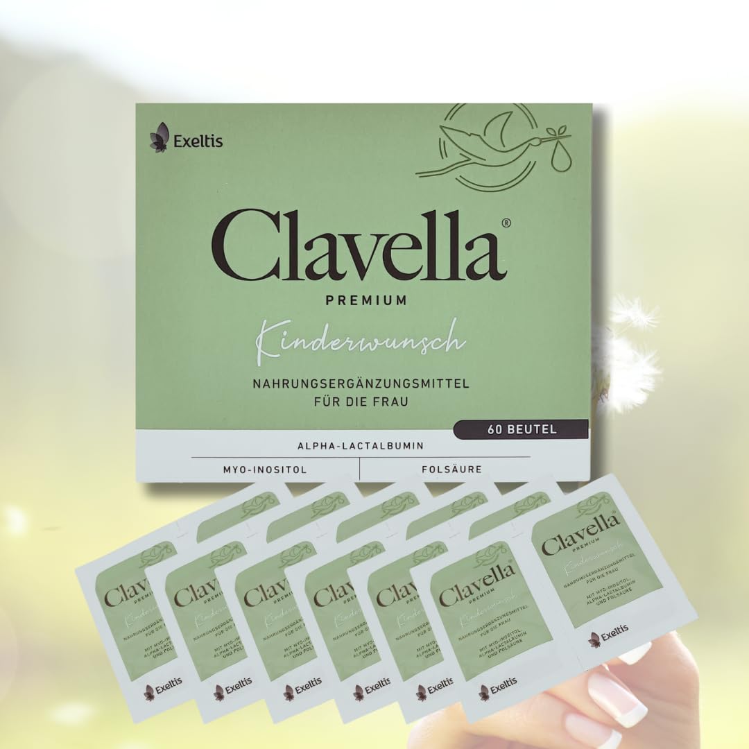 Clavella premium 1x 60 Beutel I Nahrungsergänzungsmittel für Frauen mit Kinderwunsch I körperliche Vorbereitung auf Schwangerschaft I Folsäure I Myo-Inositol I Spar-Set plus Pharma Perle give-away