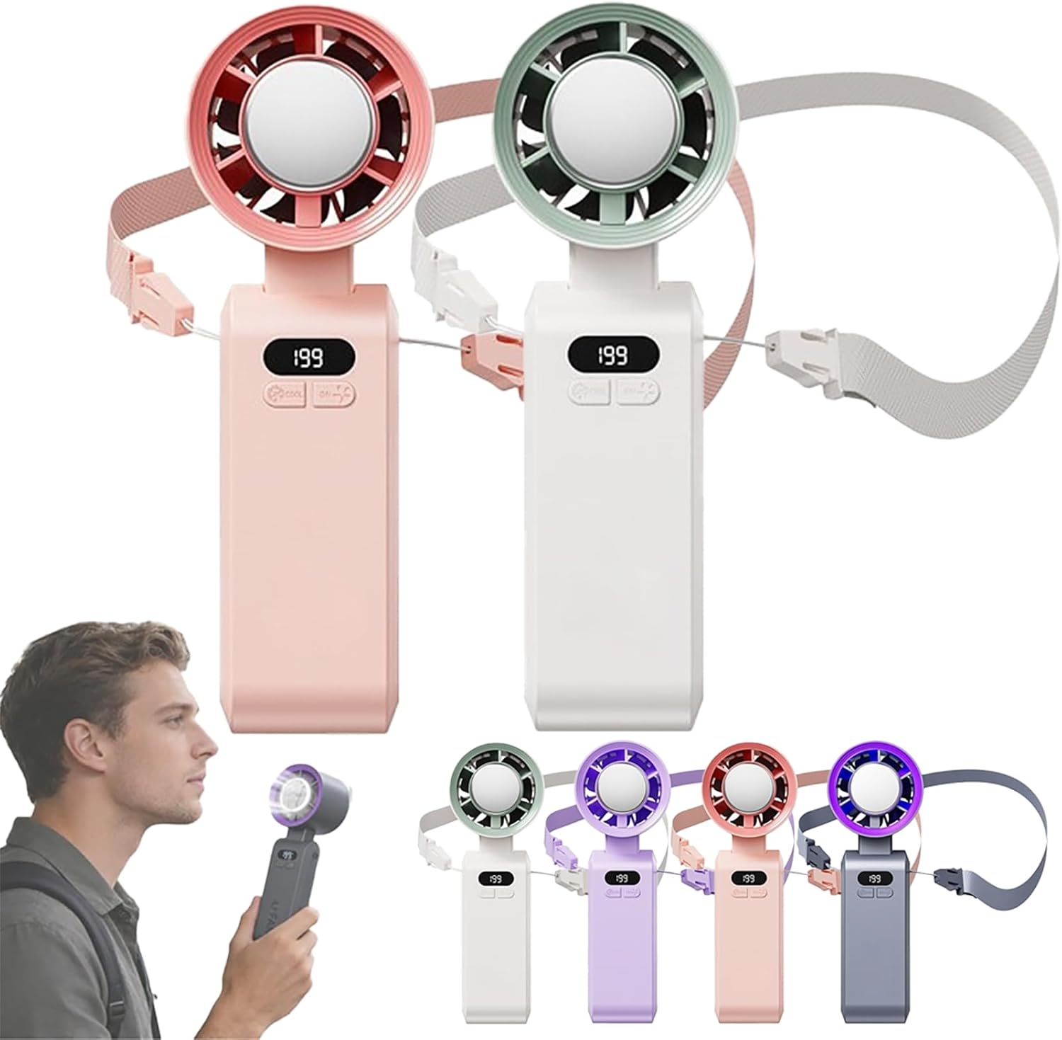 2026 Upgraded Portable Handheld Turbo Fan, Fast Cooling 3 in 1 Handheld Desk Neck Fan, Fast Cooling Handhelds Fans, Personal Fans with Lanyard for Travel, Outdoor, Home, Office (Set 3)