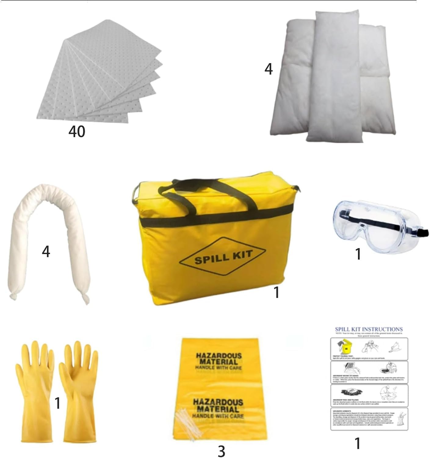 Kit de derrames de 60 litros uso amarillo en derrames que involucran productos químicos ácidos agresivos álcalis exterior/uso interior