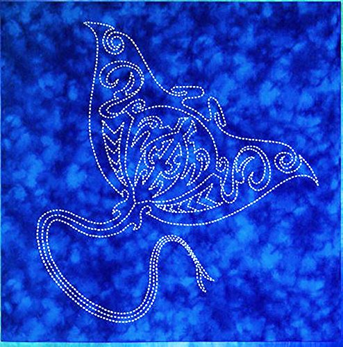Fabric - Sylvia Pippen Sashiko Pre-Printed Sealife Panel - Manta Ray