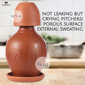 Hakan Terracotta 76 oz Earthen Water Carafe Set with Mug, Traditional Clay Pottery Jug for Drinking Water