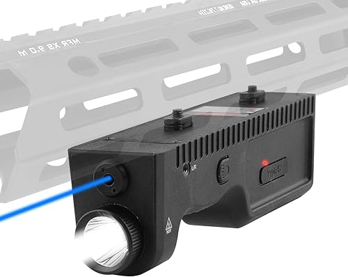 Miniatura 4 de 1000 lúmenes, función estroboscópica, luz láser combo compatible con riel M-Lok, linterna táctica y mira láser azul para rifle, USB-C recargable,