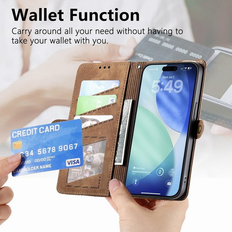 Étui compatible avec iPhone 17 Pro Max marron portefeuille cuir