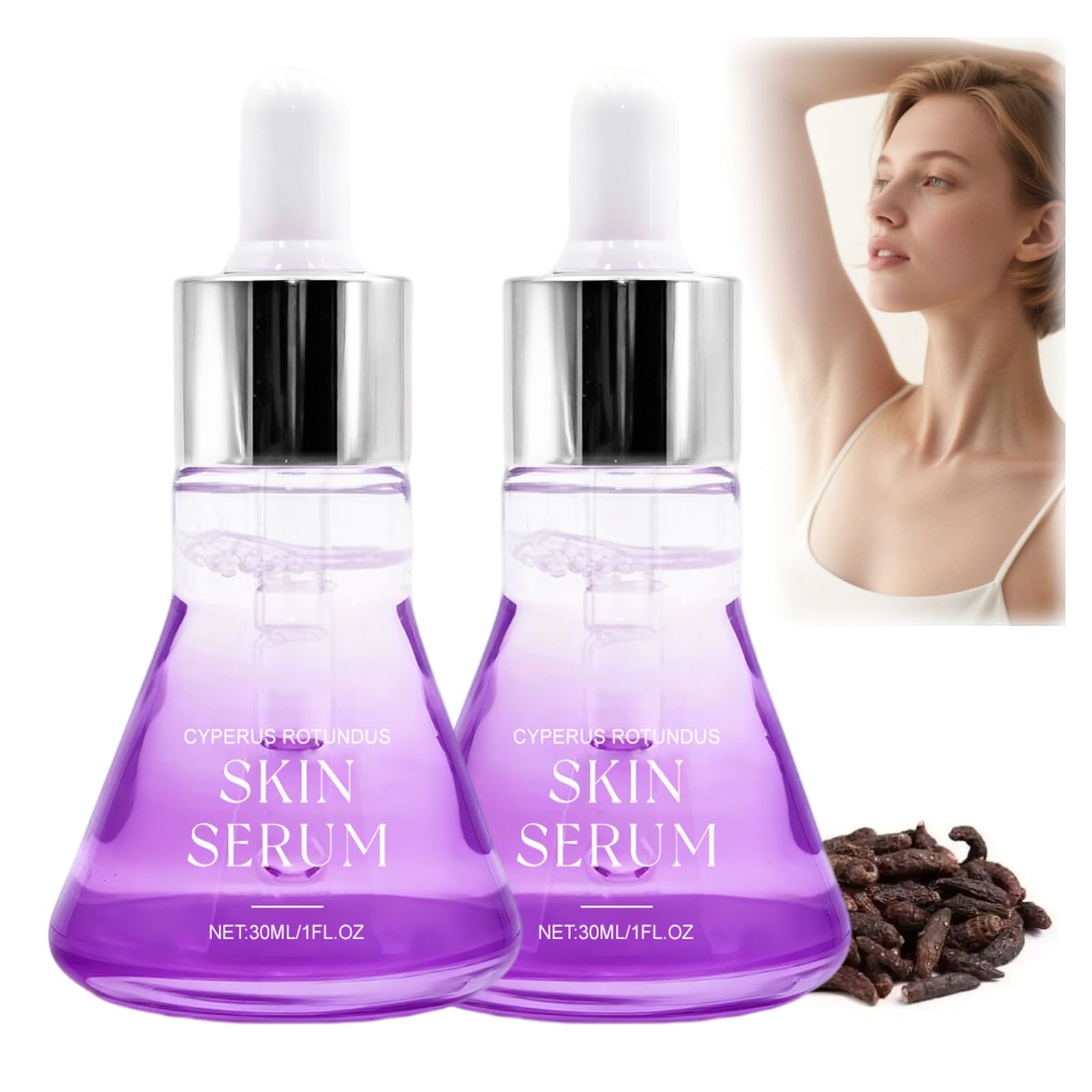 Cyperus Rotundus Serum do depilacji, naturalne serum olejowe do gładkiej skóry, nawilża i zmniejsza pory, łagodzi podrażnienia, zmniejsza owłosienie ciała dla kobiet i mężczyzn (2 szt.)