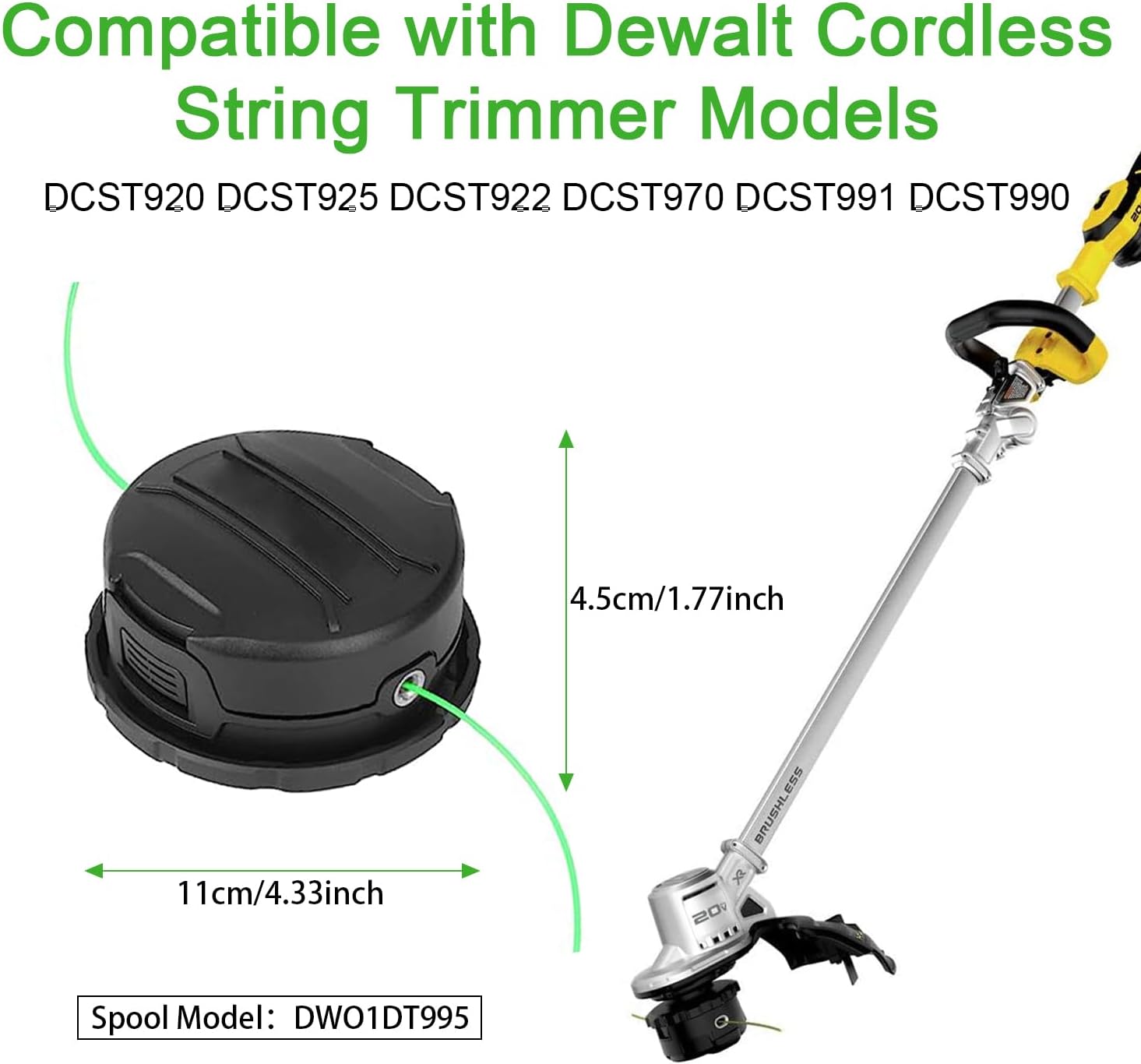 DWO1DT995 Replacement Trimmer Head 20 Feet 0.080-inch Compatible with Dewalt Cordless String Trimmer Models: DCST920 DCST925 DCST922 DCST970 DCST991 DCST990,2-Pack