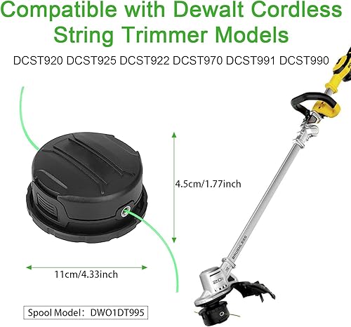 Miniatura 2 de Cabezal de recortadora de repuesto DWO1DT995 línea de 20 pies de 0.080 pulgadas compatible con recortadora de hilo inalámbrica Dewalt Modelos