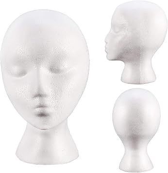 Model Foam Mannequin Head Abstract Smooth Surface, Hats, Masks, Hairpieces, Arts, Crafts, DIY Projects, and Travel Use, Hats Jewelry Display Stand for Clothes Store Showroom White