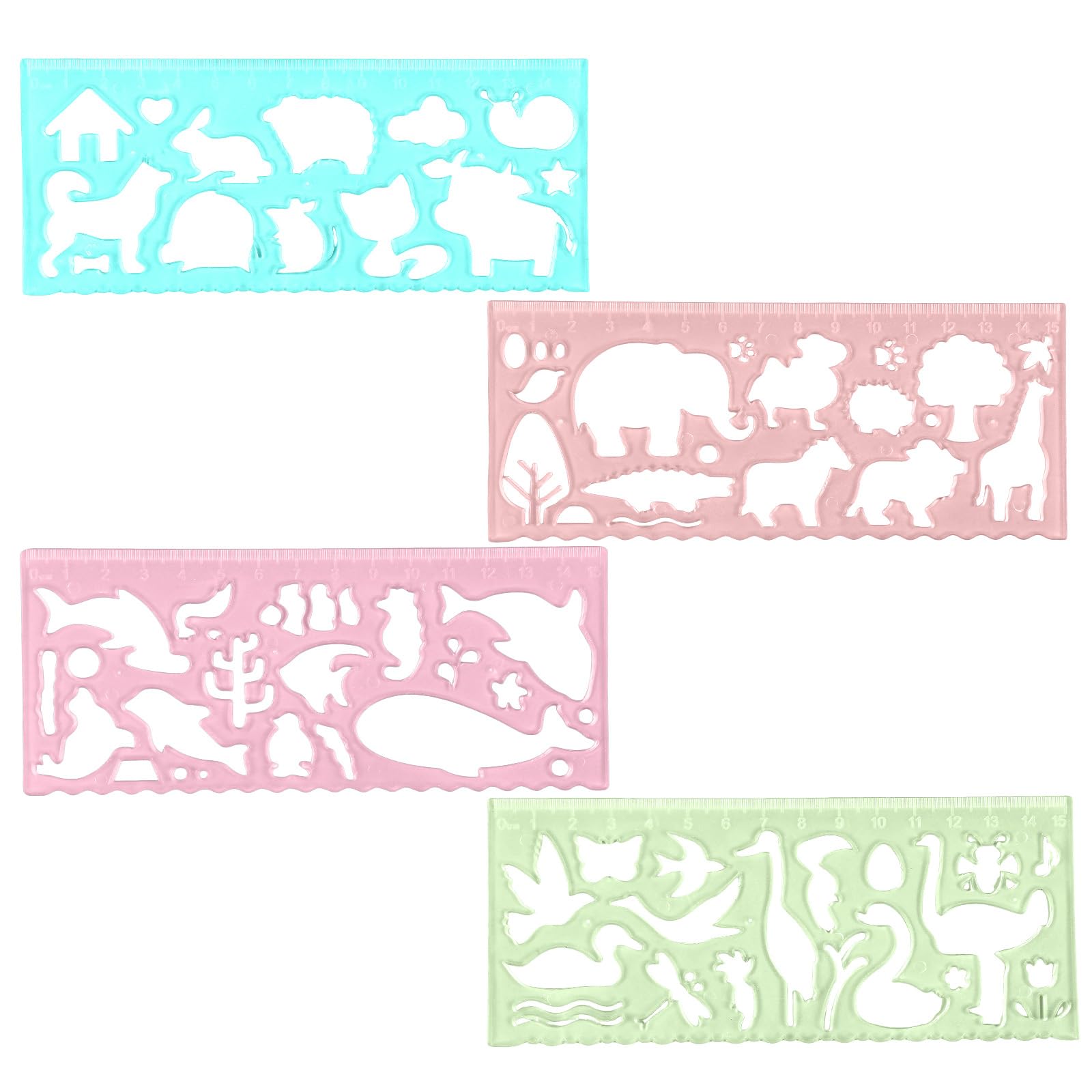 4 Pack Animal-Shaped Stencil Rulers - 6 Inch Clear Plastic Drawing Templates For Kids, School, Office - View #2