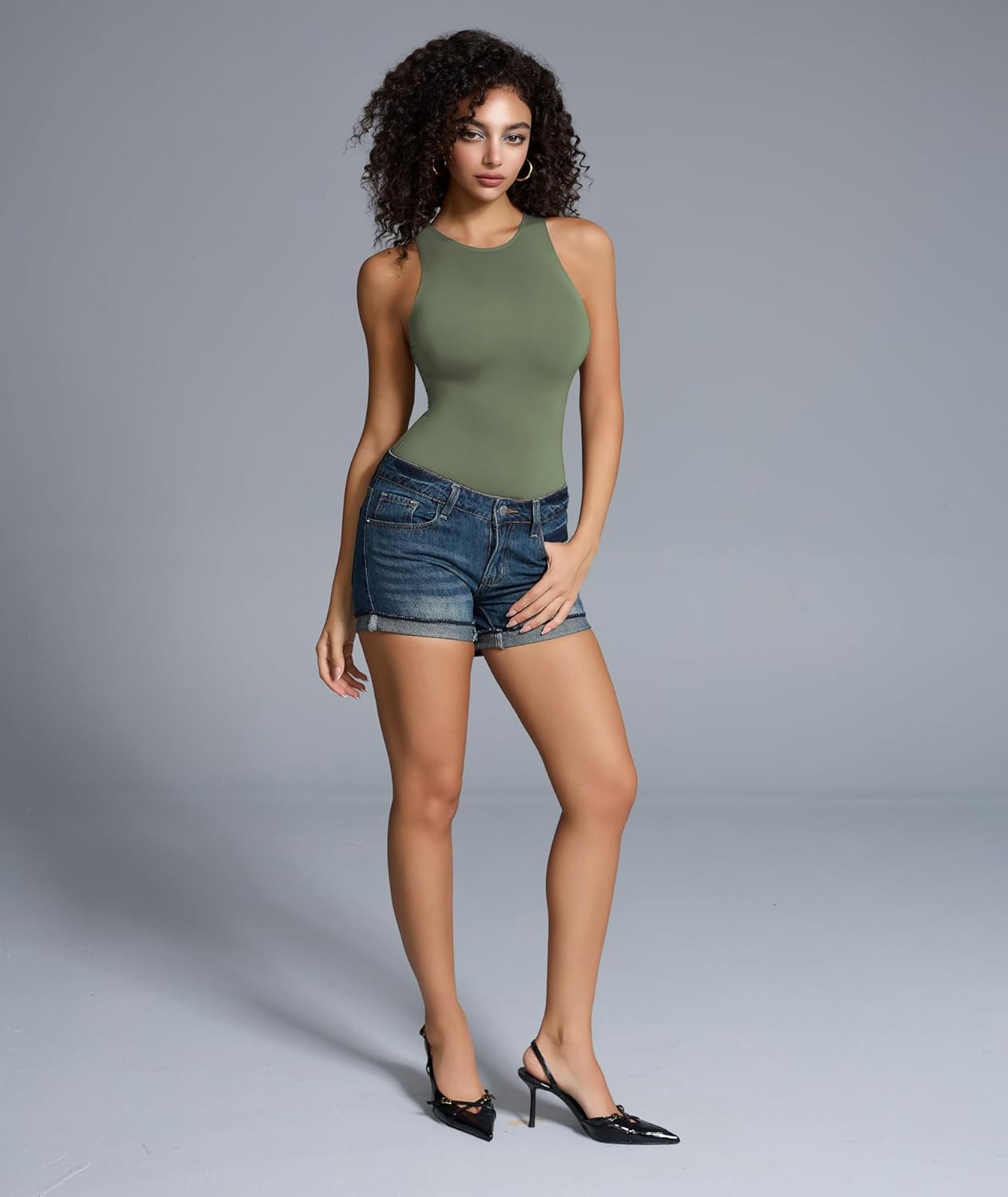 Women's Crew Neck Sleeveless Bodysuit Seamless Double-Lined Stretchy Tank Top Bodysuits for Women Home Work Date Wear - Image 6