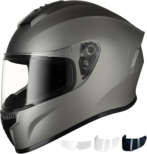 Miniatura 1 de Favoto - Casco integral de motocicleta con doble visera, película anti-vaho incluida, casco de bicicleta de tierra aprobado por DOT para adultos,