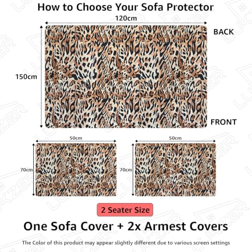 Image of Lukzer 2 Seater Sofa Cover Quilted Reversible WaveEdge Ultrasonic Cut Sofa Mat with Back and Hand Rest Covers - Leopard Print - Washable Sofa Protector for Modern Living Room 120 x 150 CM /SC-220-02WB