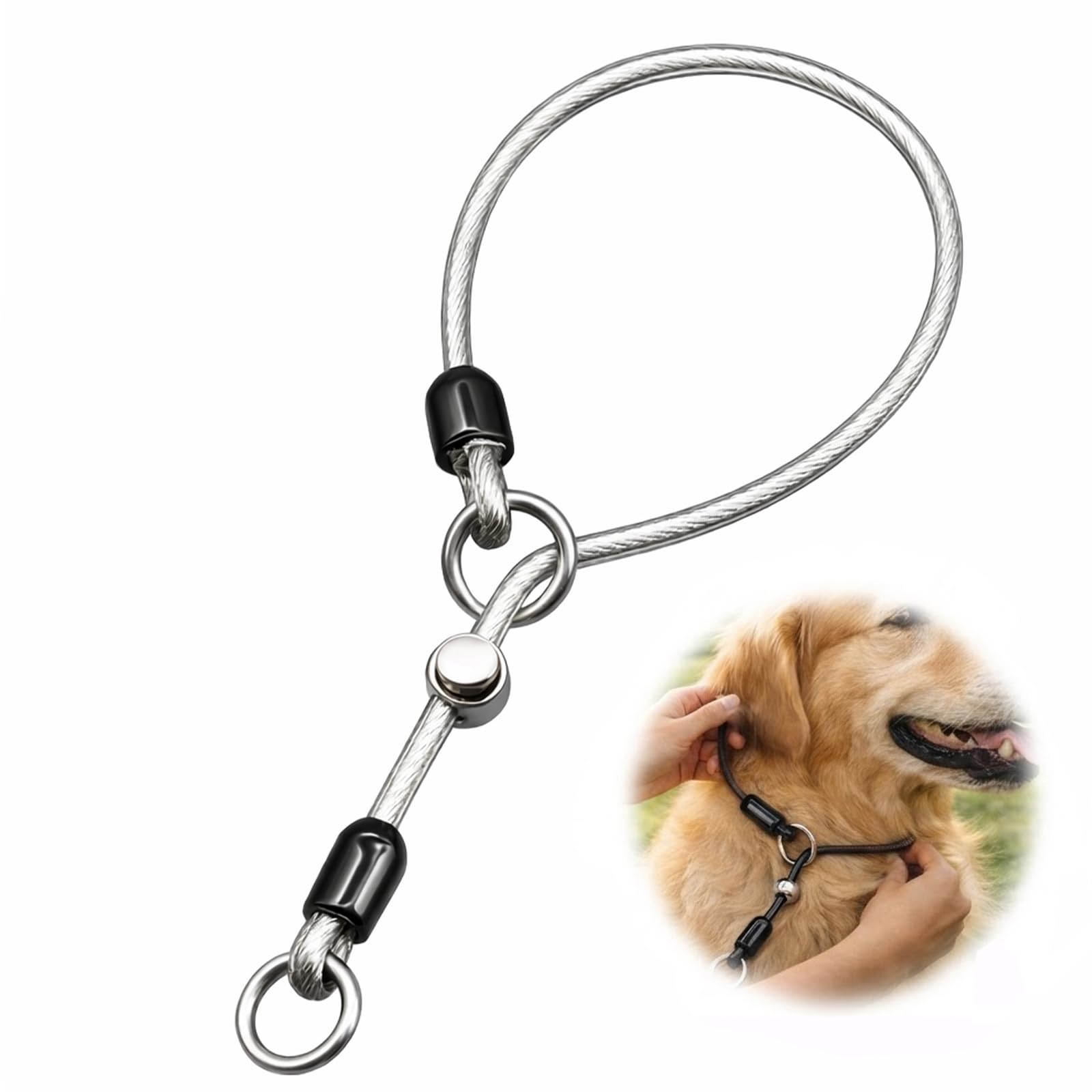 High-Strength Steel Slip Dog Collar with Adjustable Stopper - Professional Training Tool for Obedience, Protection and Bite Work, Durable Rope Design for All-Weather Use, Heavy Duty Control โ image 1