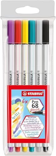 Rotulador premium con punta de pincel STABILO Pen 68 brush - Estuche con 6 colores