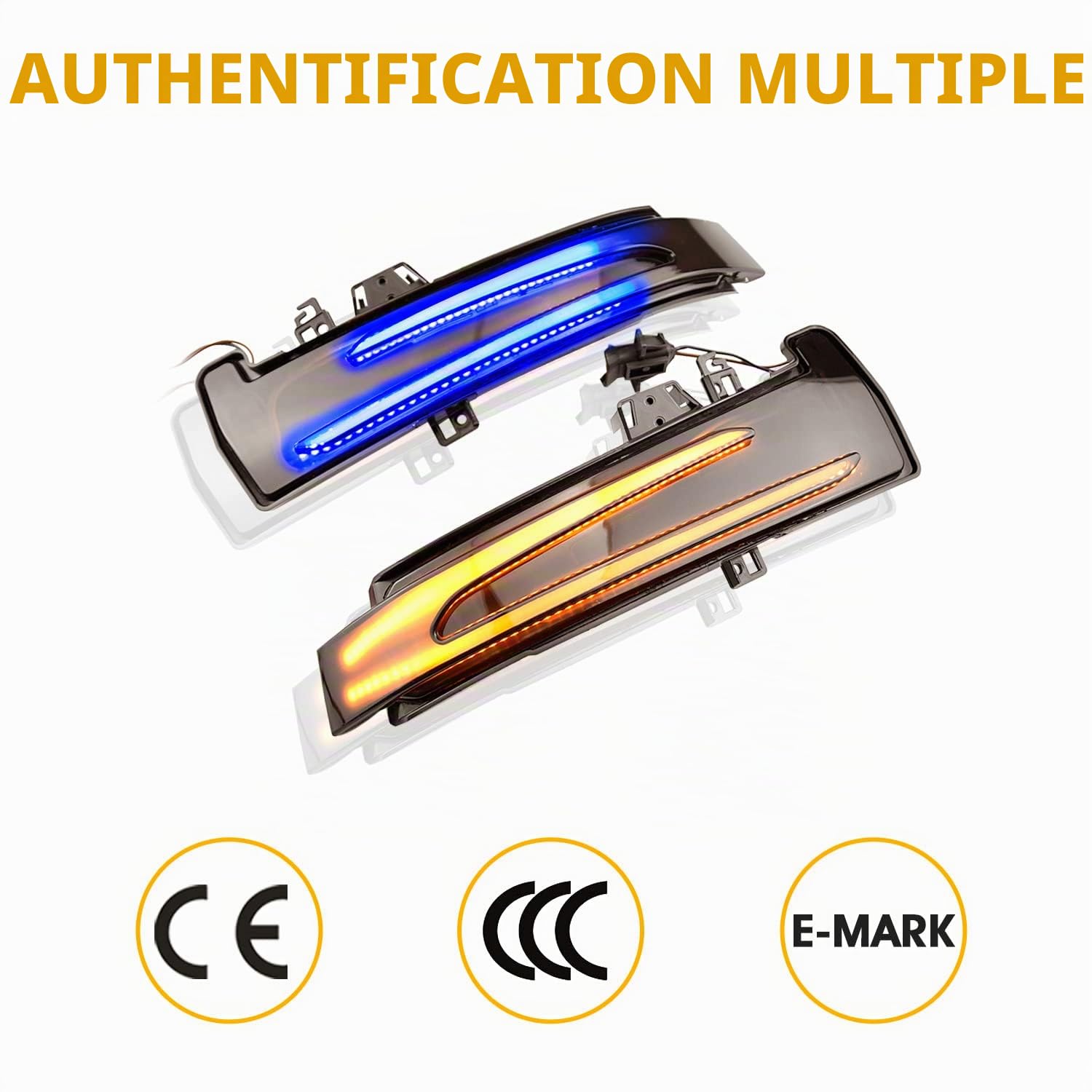 Paire de Clignotants Auto, Clignotants Séquentiels Pour Rétroviseur Latéral Compatible avec Mercedes-Benz W176 W246 W204 W212 W221 CLA C117 X156 X204 W218,Jaune-Bleu,2 Pièces