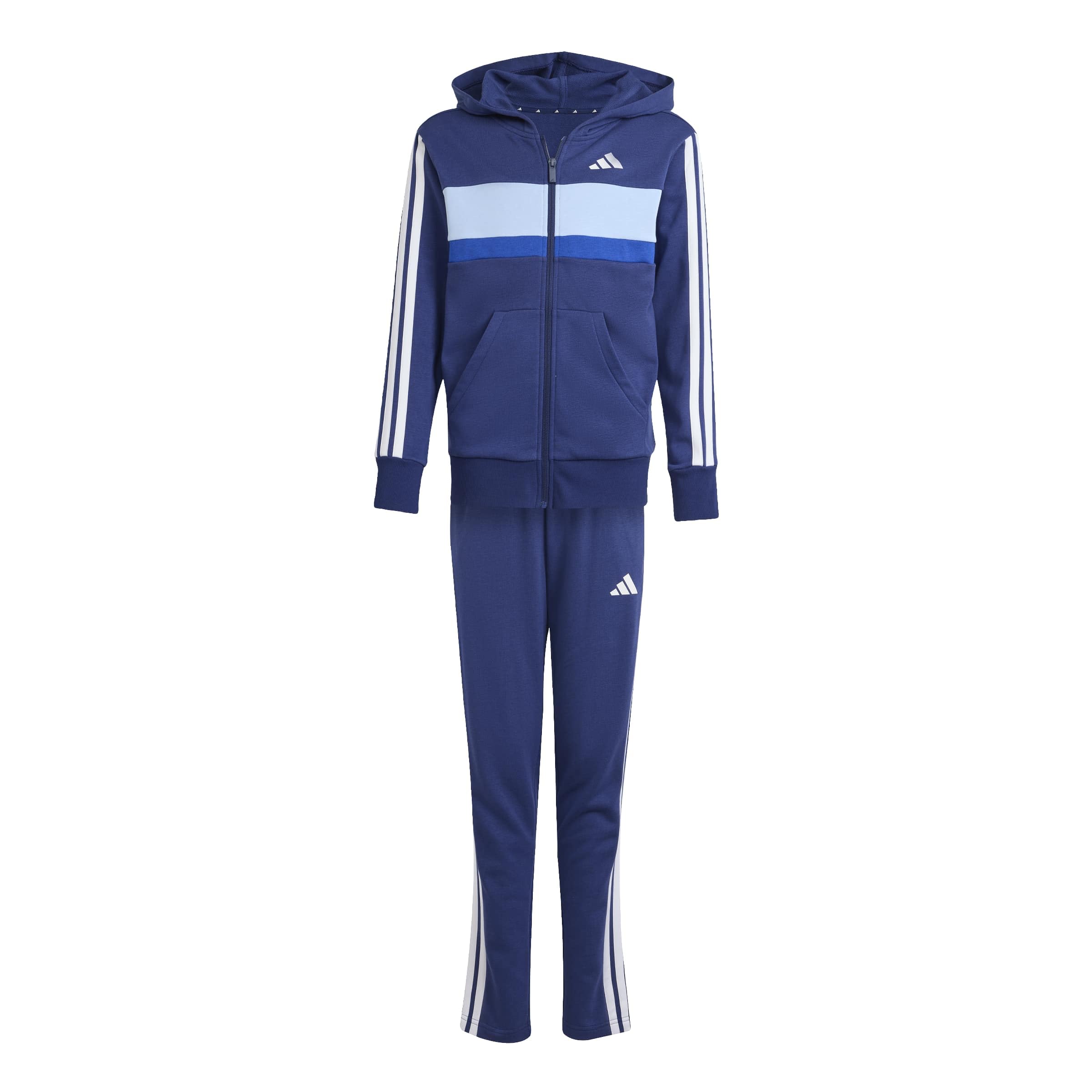 adidas Unisex Kids Seasonal Essentials Tiberio 3 Stripes French Terry Track Suit, dark blue/white/dark blue, 13-14 Years