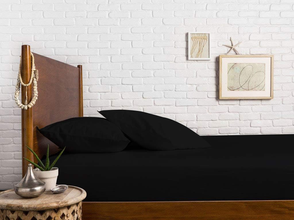 Comfortica Classics 100% Egyptian Cotton 600 Thread Count, Black California King Fitted Sheet with Elastic All Around, Soft & Silky Sateen Weave - Fits Mattress Upto 18 inches California King Black
