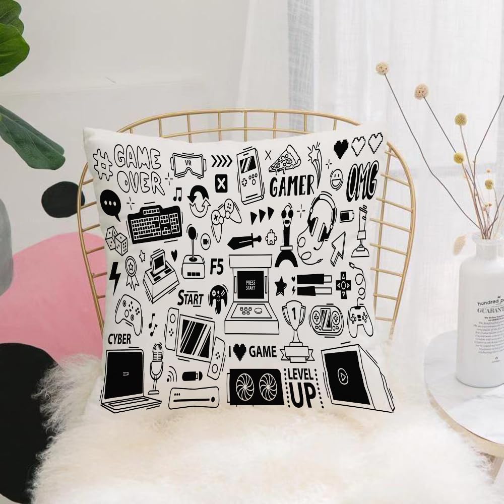 HYMSXW Cushion Cover,Throw Pillow Case Home Decorative for Living Room Bedroom Sofa Chair 20X20 Inch,Gaming streaming doodle. Game gadgets gamer equipment and cyber sport games con,Pillowcase 50X50cm