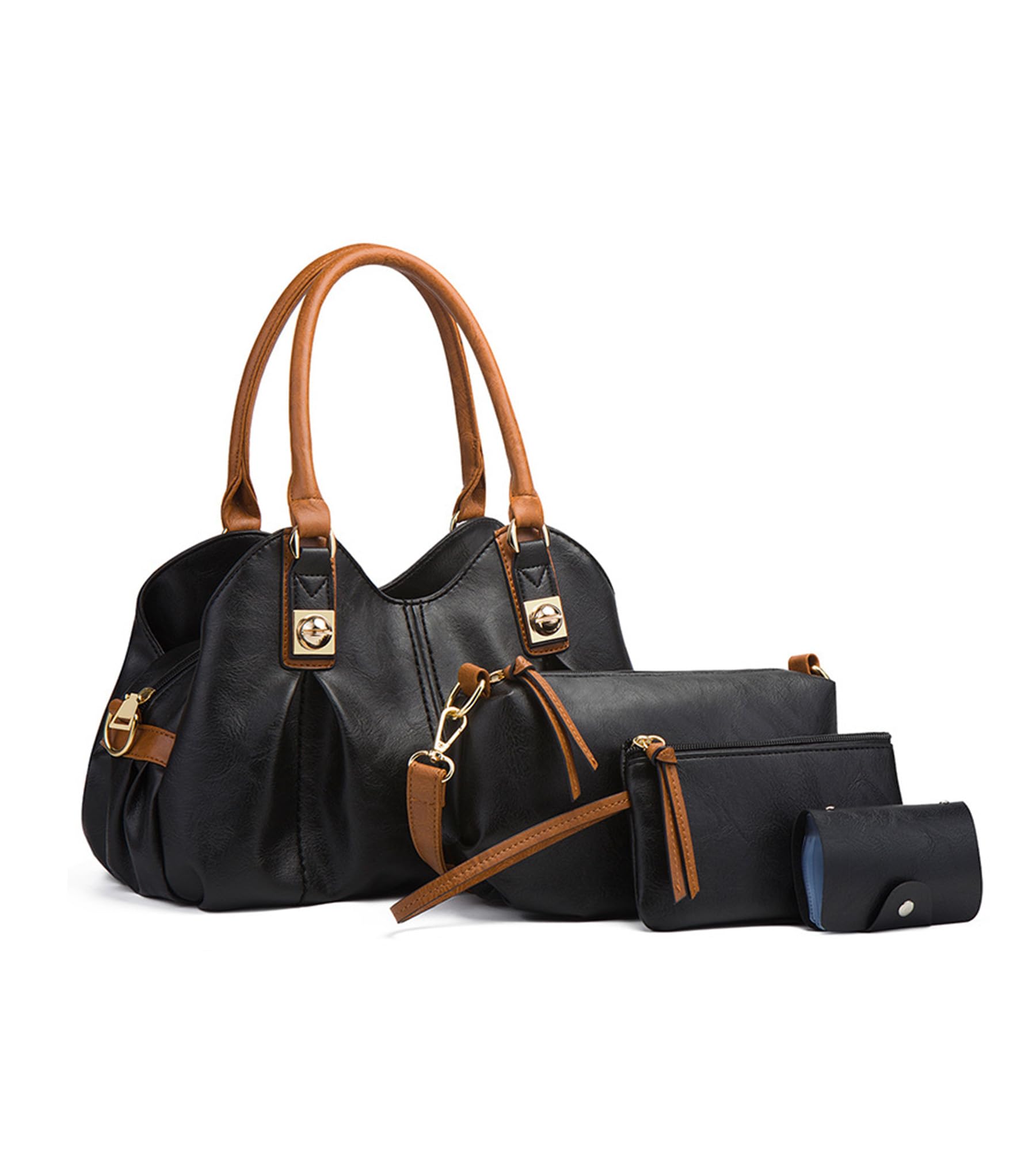 KingTo 4 pcs Retro Tote Handbag Set for Women, Soft Top Handle Satchel