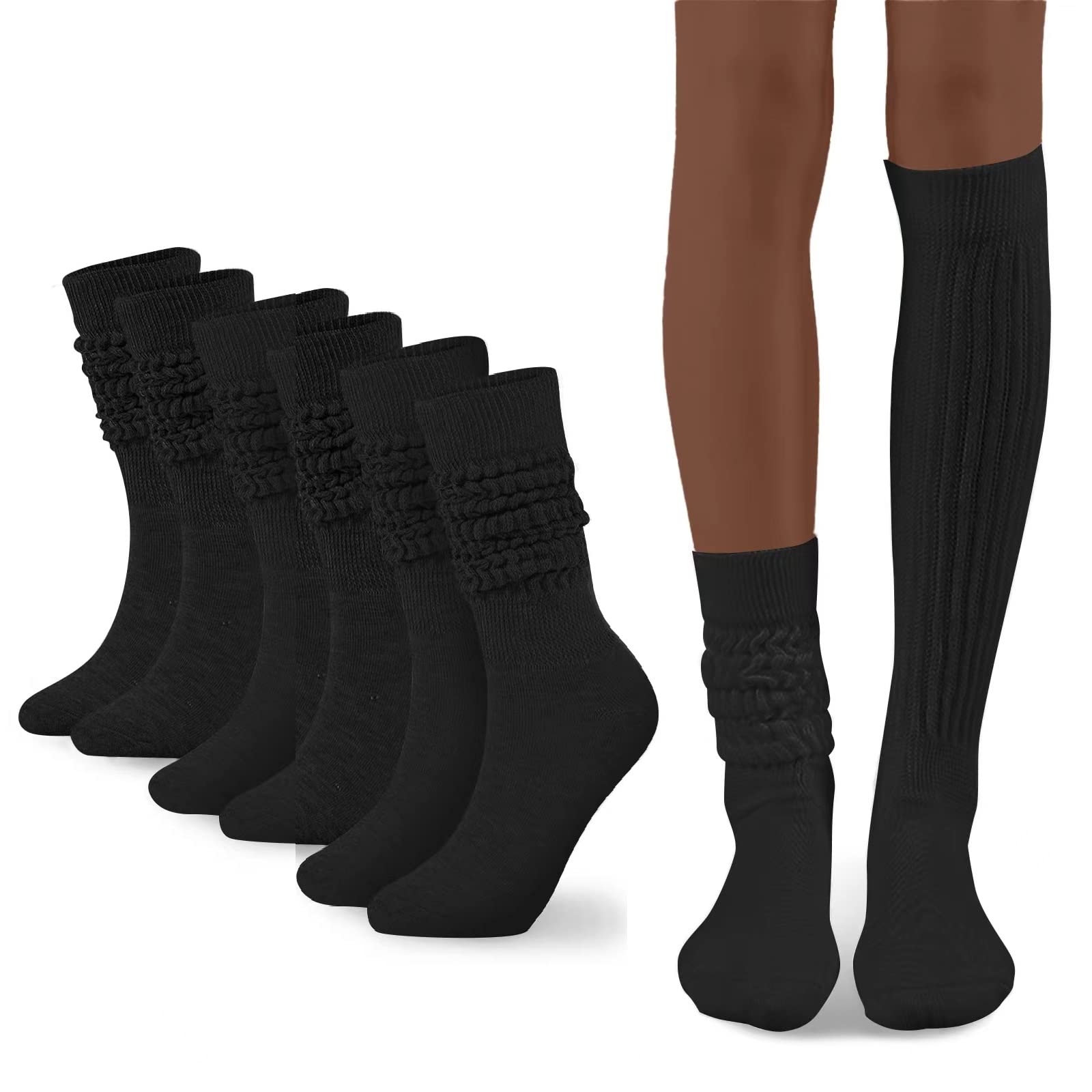 Flydo Slouch Sock Scrunch for Women Tall White Knee High Boot Slouchy Socks