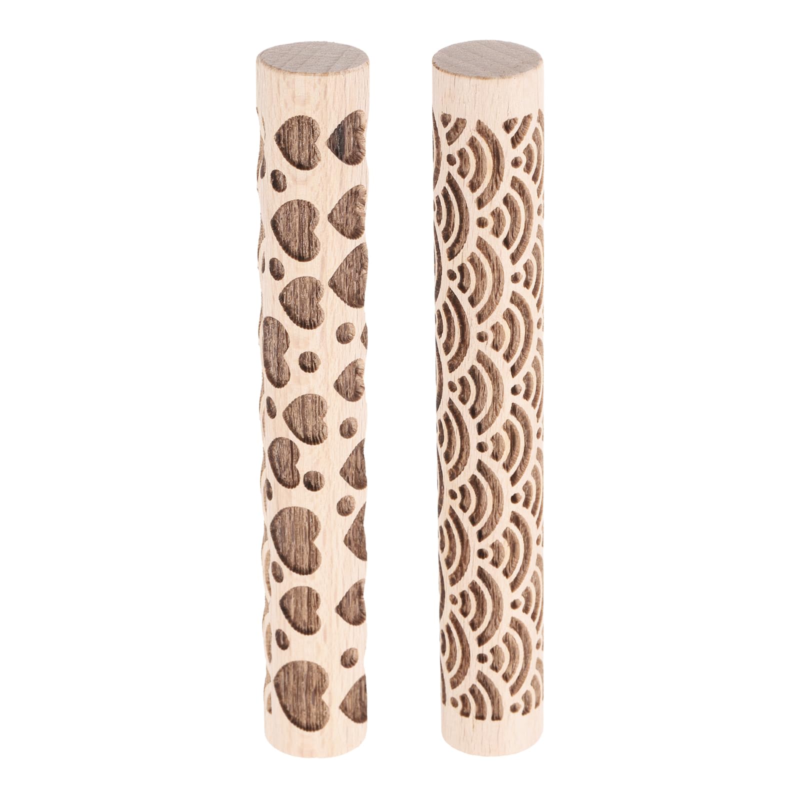 sourcing map 2pcs Wood Clay Roller 10cm Water Wave Heart Pattern Rolling Pins Pottery Tools Wood Grain Texture Rollers for Clay Baking Dough Playdough DIY