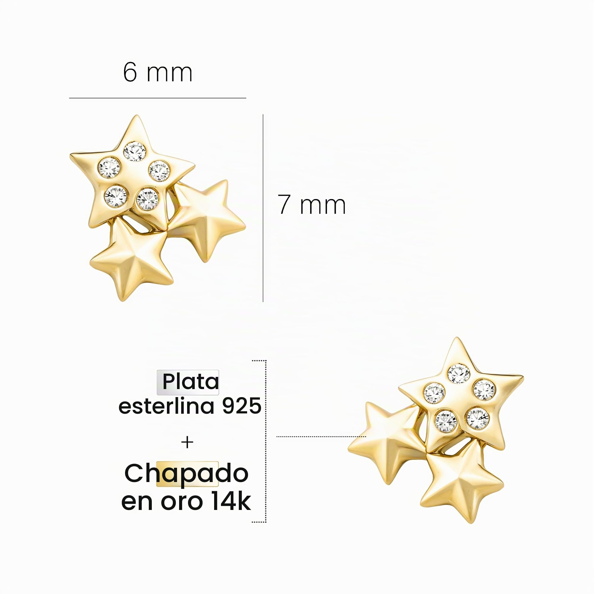 SOFIA MILANI - Pendientes para Mujeres en Plata de Ley 925 - Pendiente de Botón de Estrella
