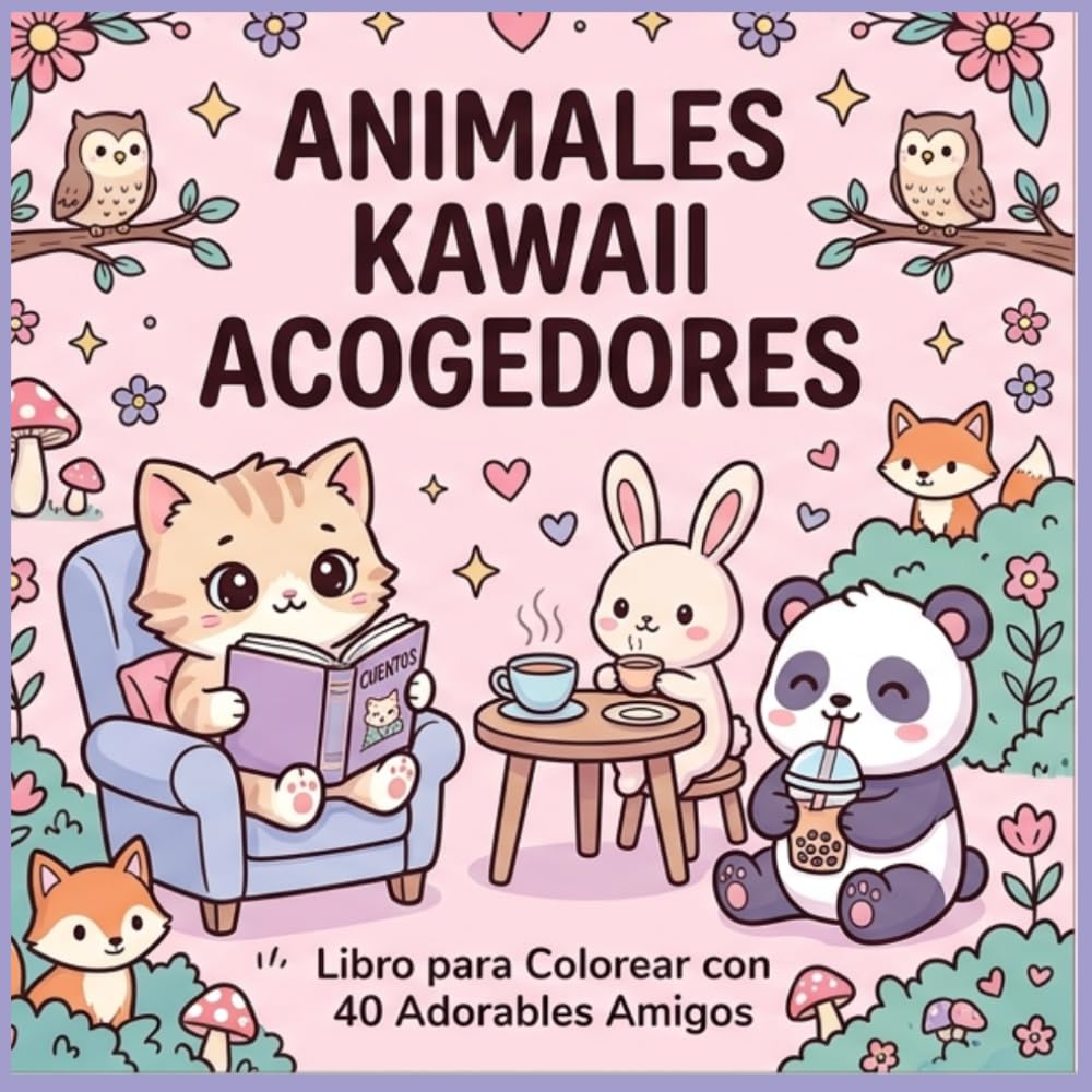 ANIMALES KAWAII ACOGEDORES: Libro para Colorear con 40 Adorables Amigos