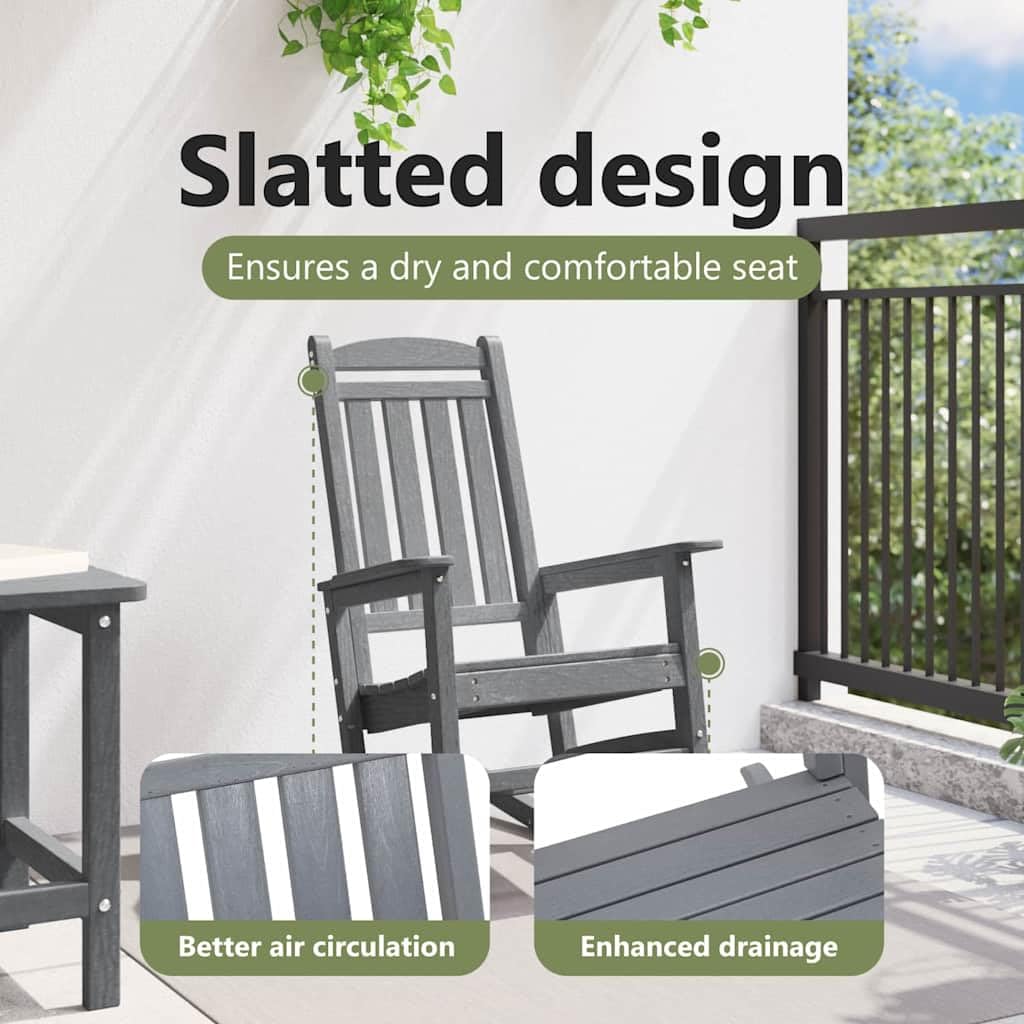 vidaXL Schaukelstuhl für den Garten Hellgrau 92 x 70 x 108cm HDPE, Garten und Terrasse, Moderne Möbel, ergonomischer Sitz, wetterfester Schaukelstuhl, Cooler Lounger