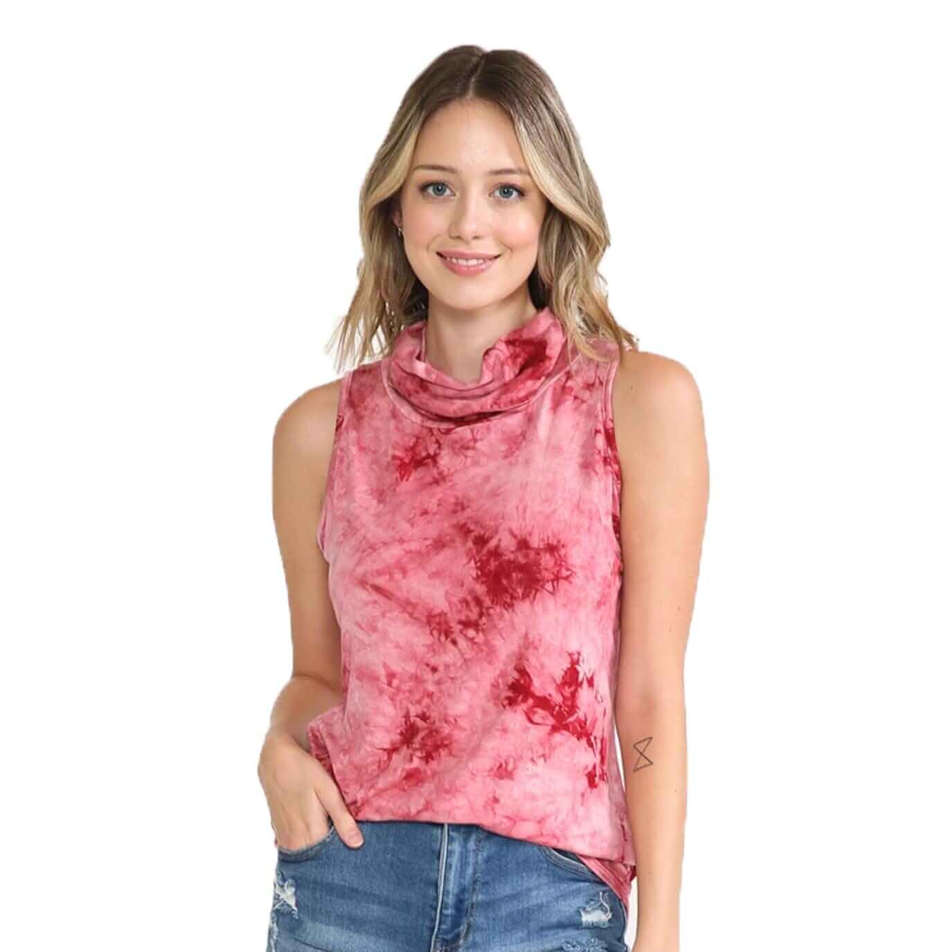 Women'sTie Dye Sleeveless Tunic Tank Top Cowl Neck Tank Top Sleeveless