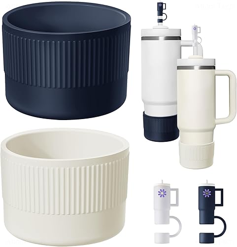 NiHome 2 fundas protectoras de silicona para vaso con cubierta de popote para Stanley Quencher 40 de 30 onzas, IceFlow 20 de 30 onzas y botella