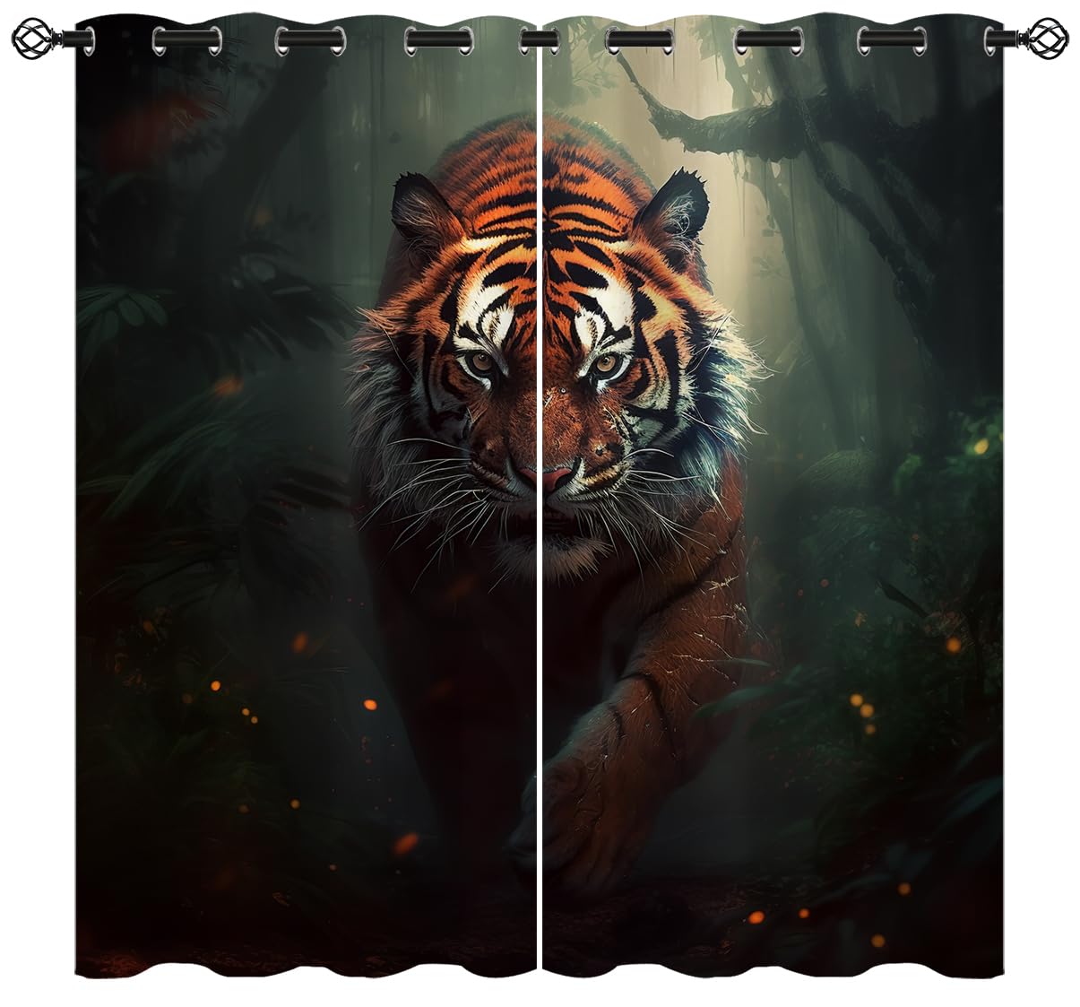 Ferocious Tiger Blackout Curtains for Girls Boy Home Decor, Animal Forest Wild Nature Kids Grommet Thermal Insulated Drapes Darkening Window Curtain for Bedroom Living Room, 42 x 63 Inch