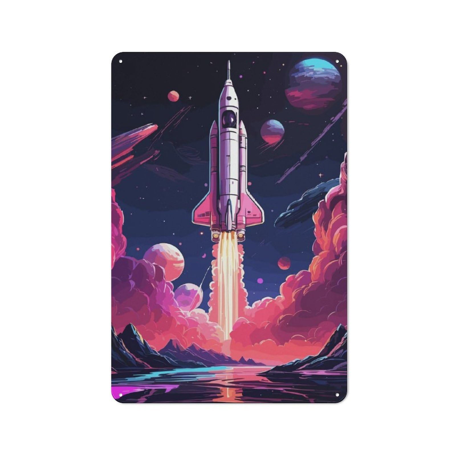 Junmoney Fantasy Rocket Space Tin Wall Plaque 30X20cm With For Garage Or Workshop, For An Autumn Wall Display In Garage And Workshop