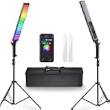 NEEWER Photography RGB Light Stick Kit, 2 Pack LED Video Tube Lights w/Stands, Diffusers, 3250Lux Dimmable Light Wand 2500-10000K CRI95+/TLCI97+ APP/2.4G/Panel Control for Live/Videos/Vlog, BH20C