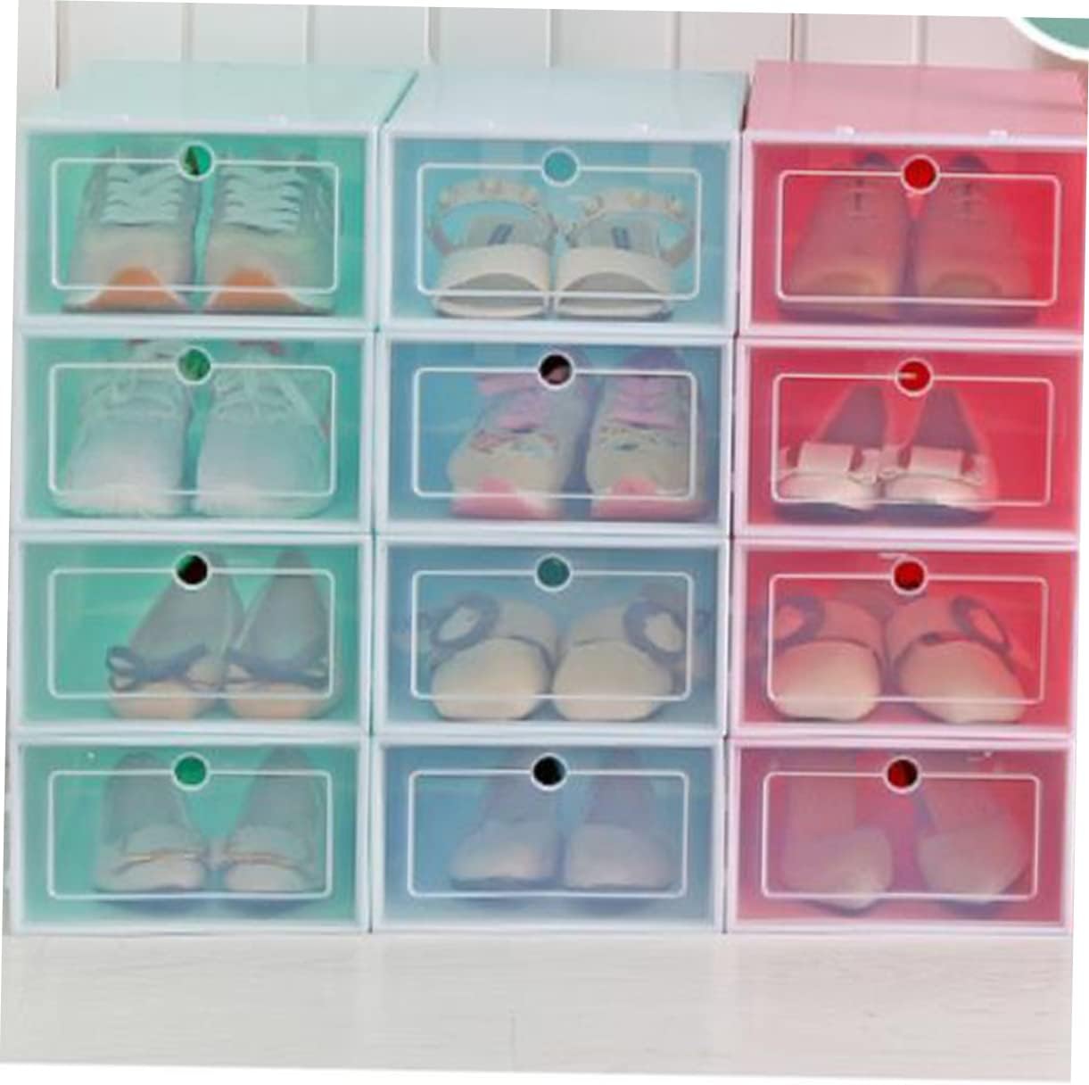 Amosfun 6pcs Stackable Shoe Storage Boxes Thicken Plastic Shoe Organizers for Closet Small Blue for Boots Heels Sneakers