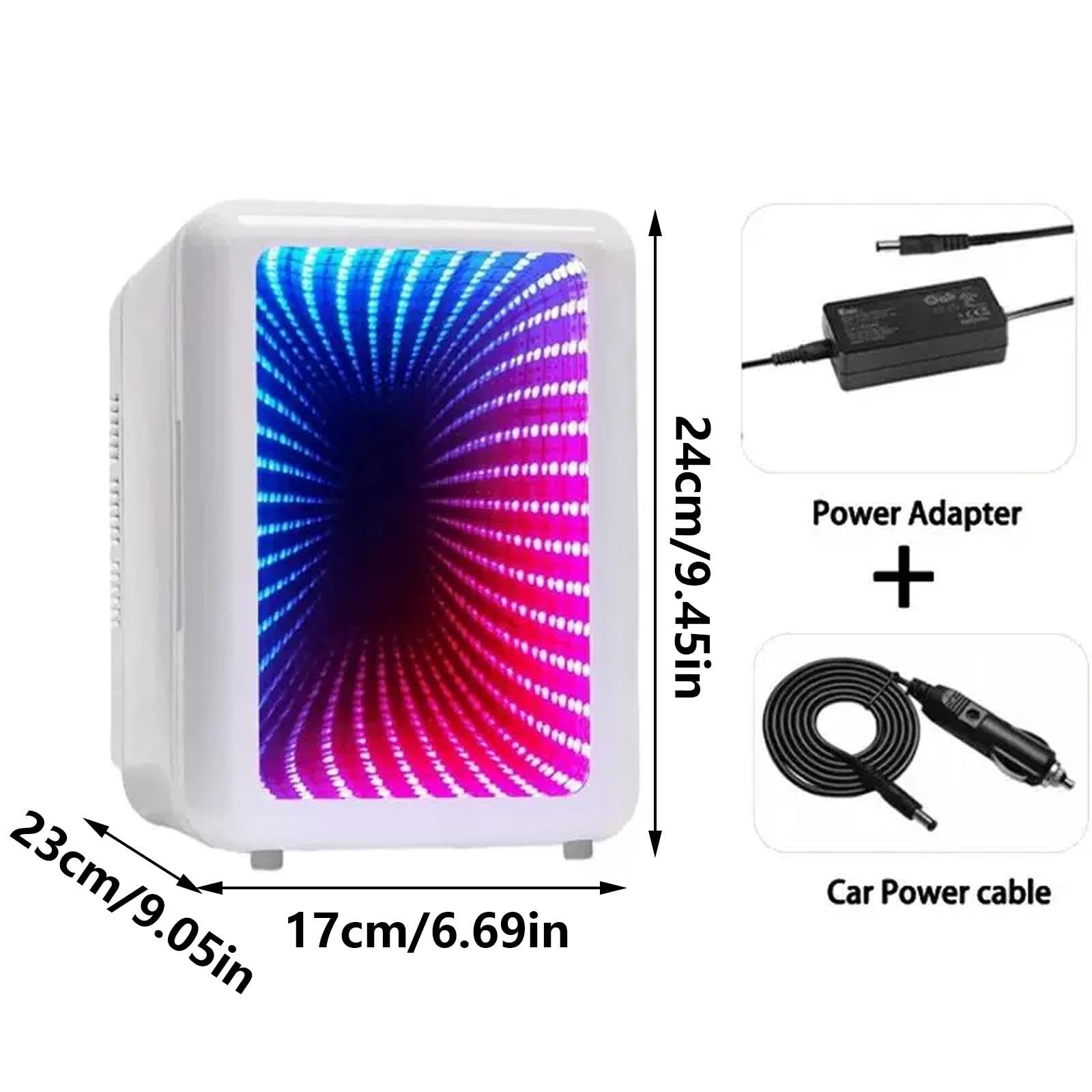 Mini Nevera De Maquillaje 4L con Puerta Espejo LED 7 Colores, Coche Hogar