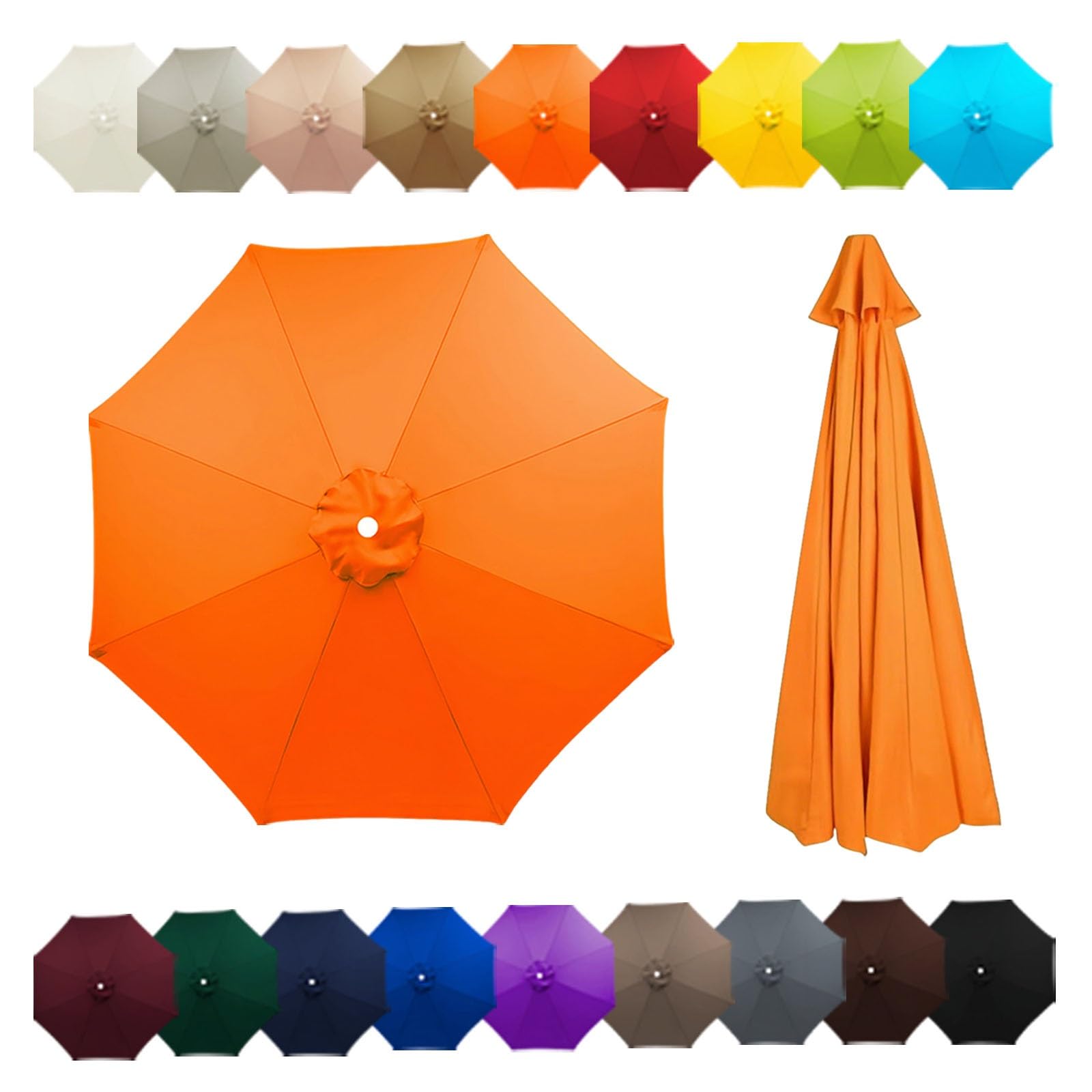 Outdoor Patio Umbrella Replacement Canopy For 6 Ribs/8 Ribs, Replacement Parasol Cover, Table Market Yard Umbrella Top, Sun Shade Accessory(Orange,8.2FT/2.50M-6Ribs)