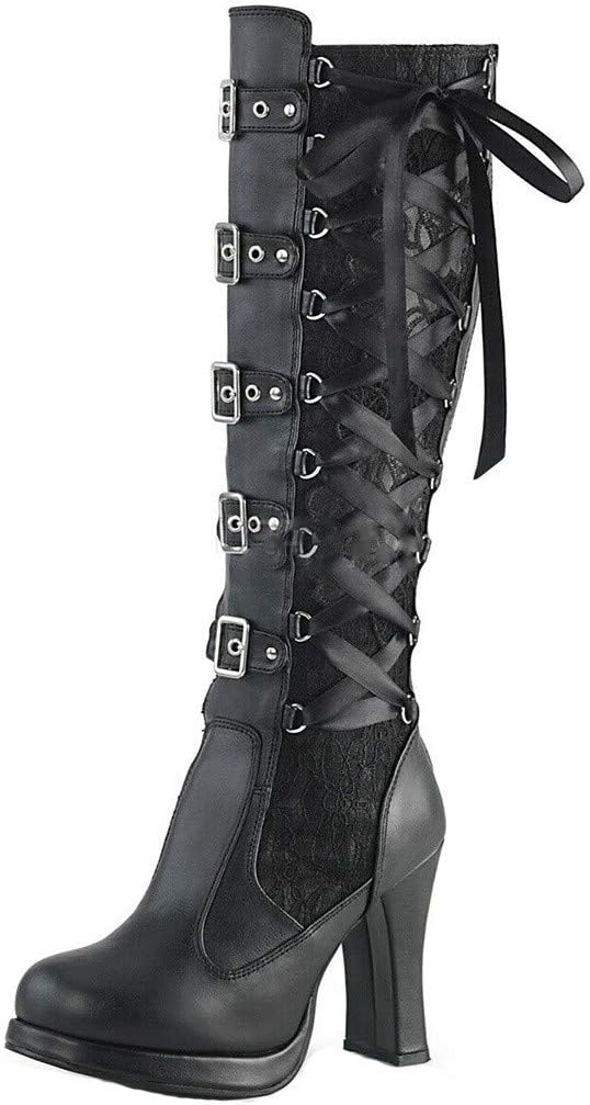 Generisch Bös Cosplay Tied Fashion Women's Shoe Gothic Boots Shoes Block Heel Women Summer, black, 9 UK
