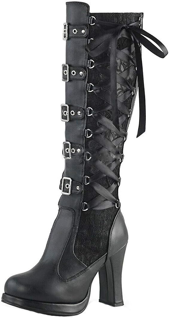 Amazon.com: Botas largas de tubo largo con cordones para mujer, cosplay con  cruz atada en la rodilla de cuero : Ropa, Zapatos y Joyería