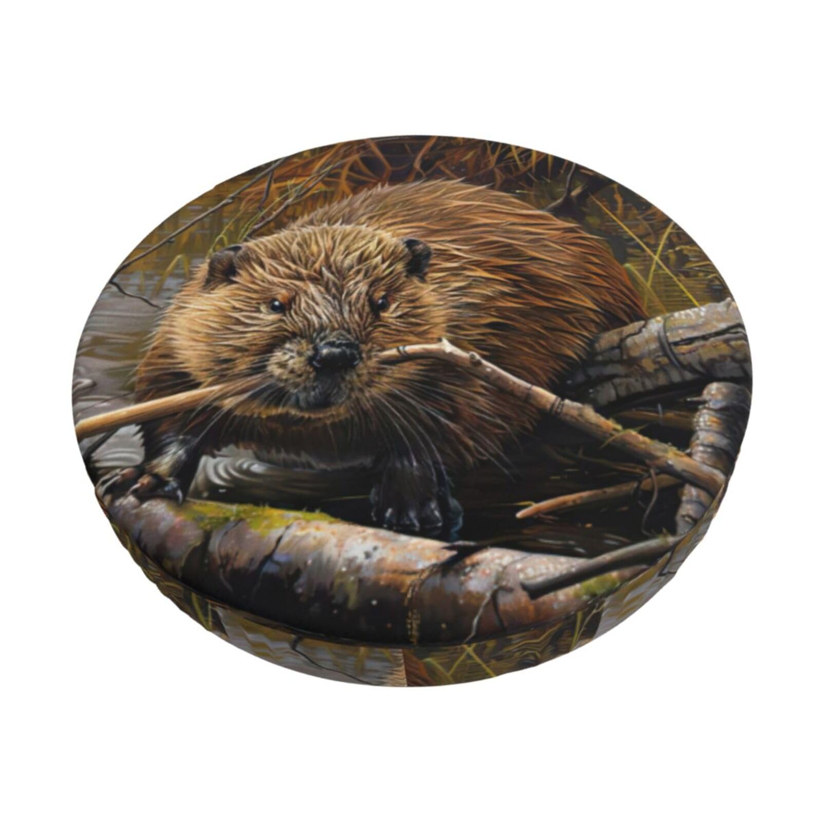 GUCHENP Beaver Working Print Round Bar Chair Cushion Cover,Washable Chair Protector For Indoor Home Furniture Decor