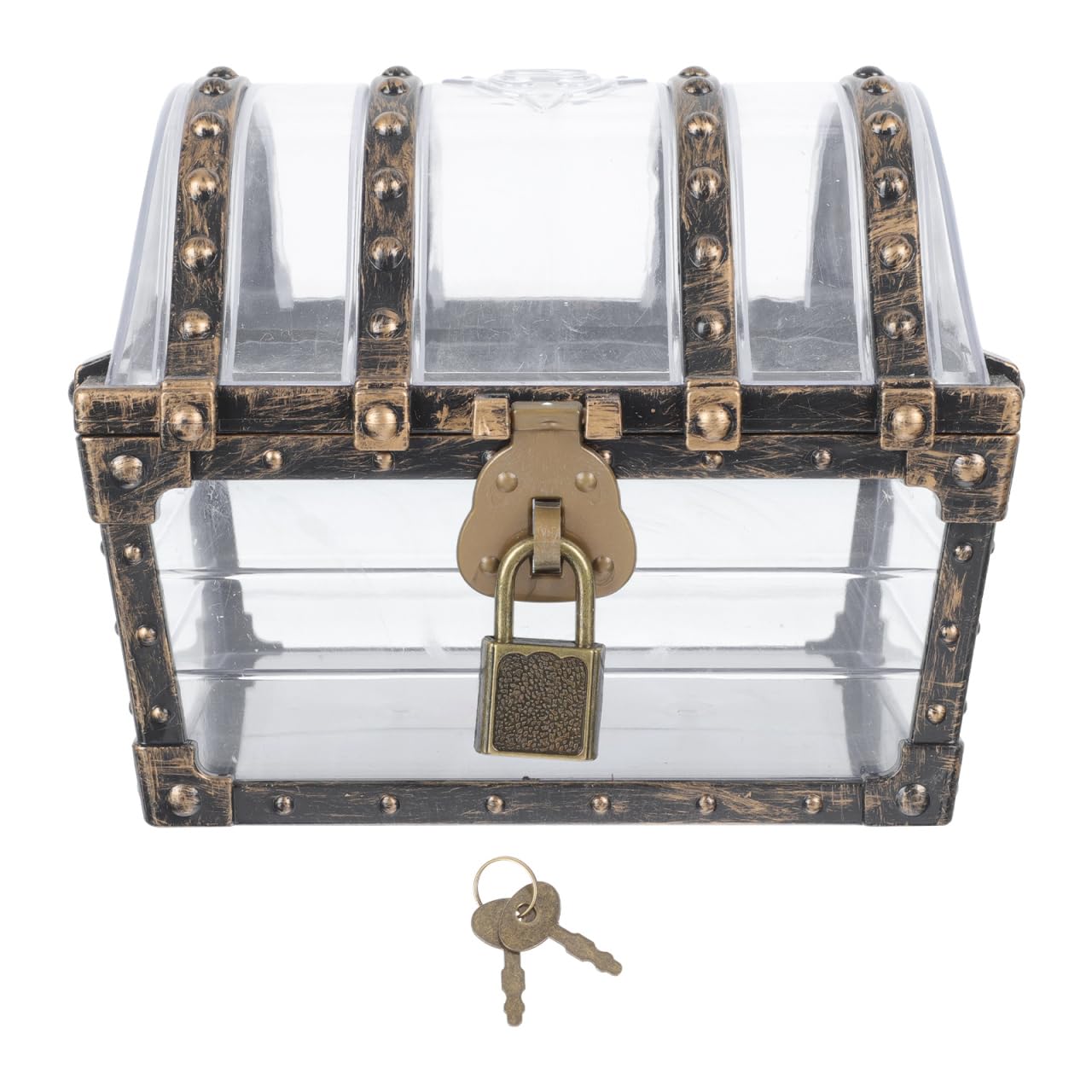 WRITWAA Pirate Treasure Chest for Kids Toy:Transparent Pirate Treasure Chest Toy Box with Lock and Key, Retro Plastic Storage Box for Prizes