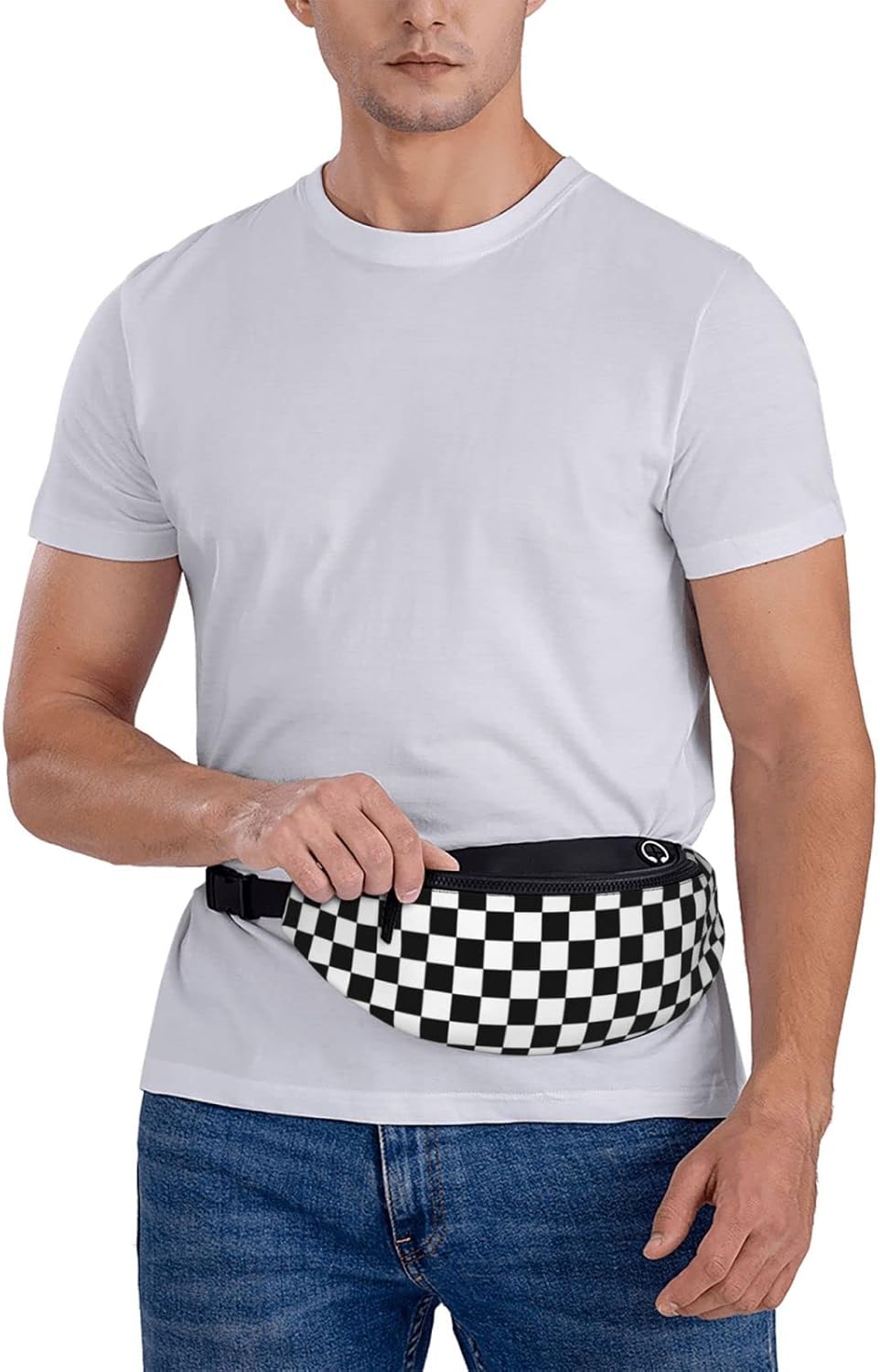 Checkerboard Fanny Pack Waist Bag Adjustable Black and White Belt Bag For Men Women Traveling Hiking Cycling Running - Image 8