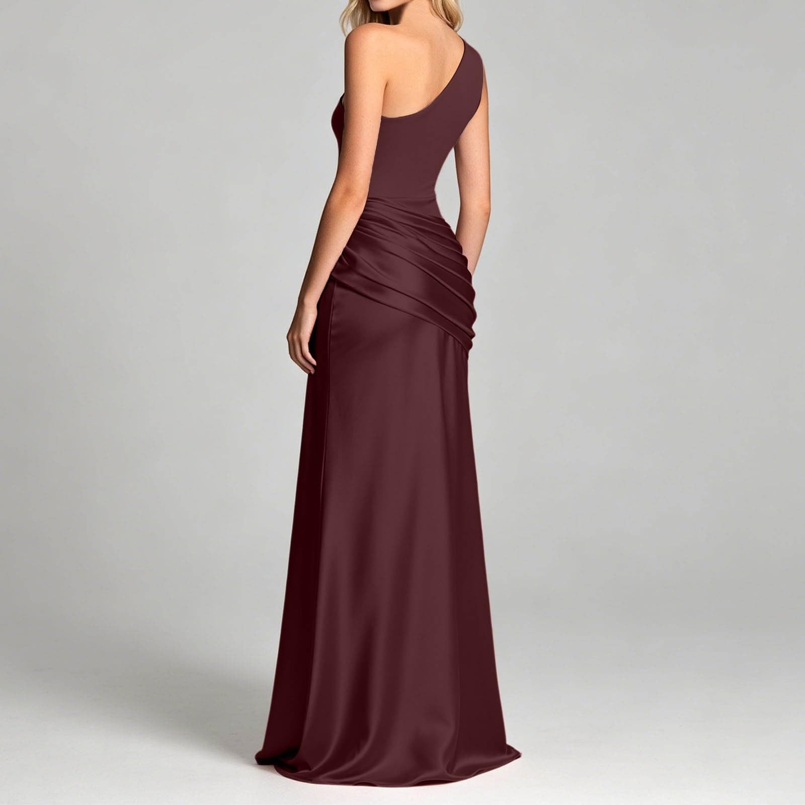 Vestido Midi Ajustado de satén con Fruncido asimétrico en los Hombros para Mujer, para Fiestas y Salidas nocturnas.