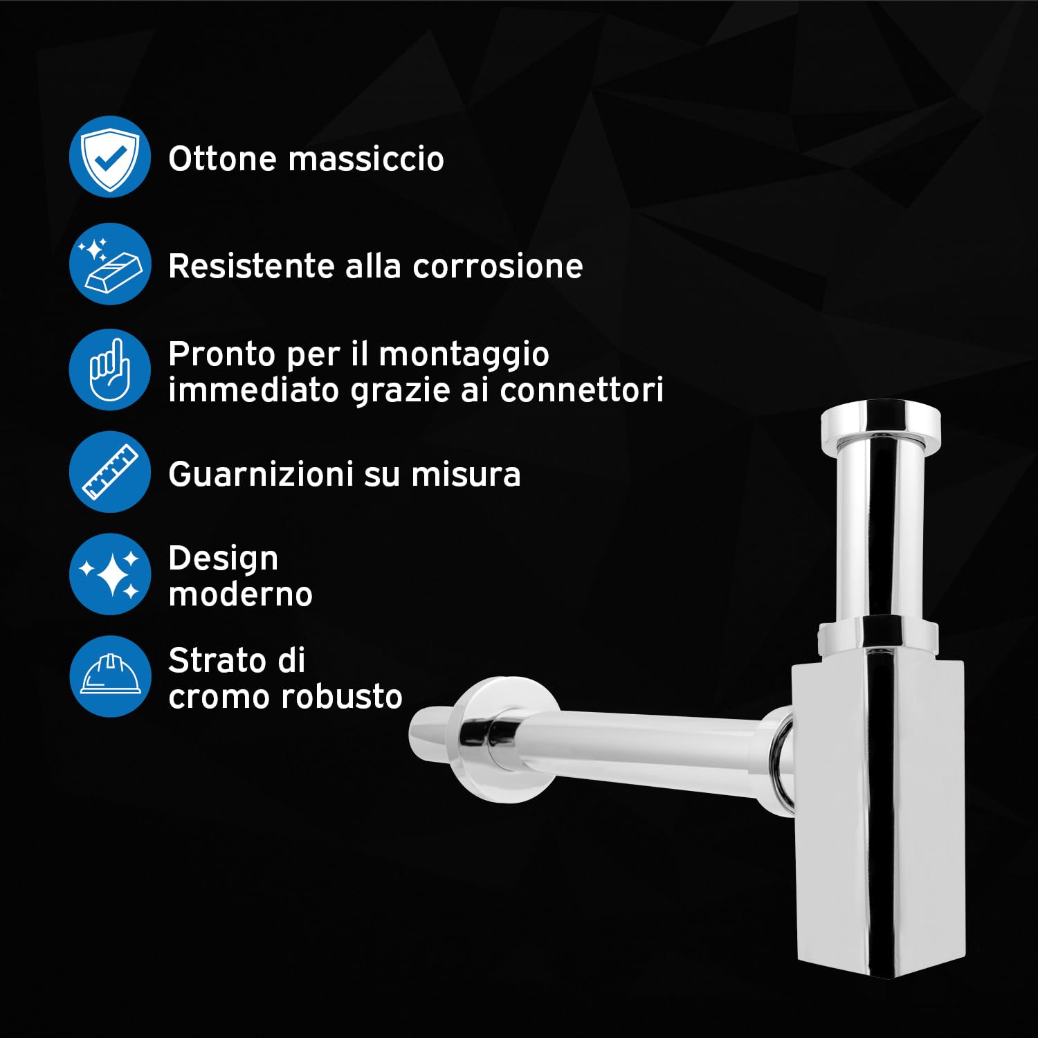 kör4u Sifone 1 1/4" x 32 mm, valvola pop-up, 2 valvole angolari, quadrata, cromata