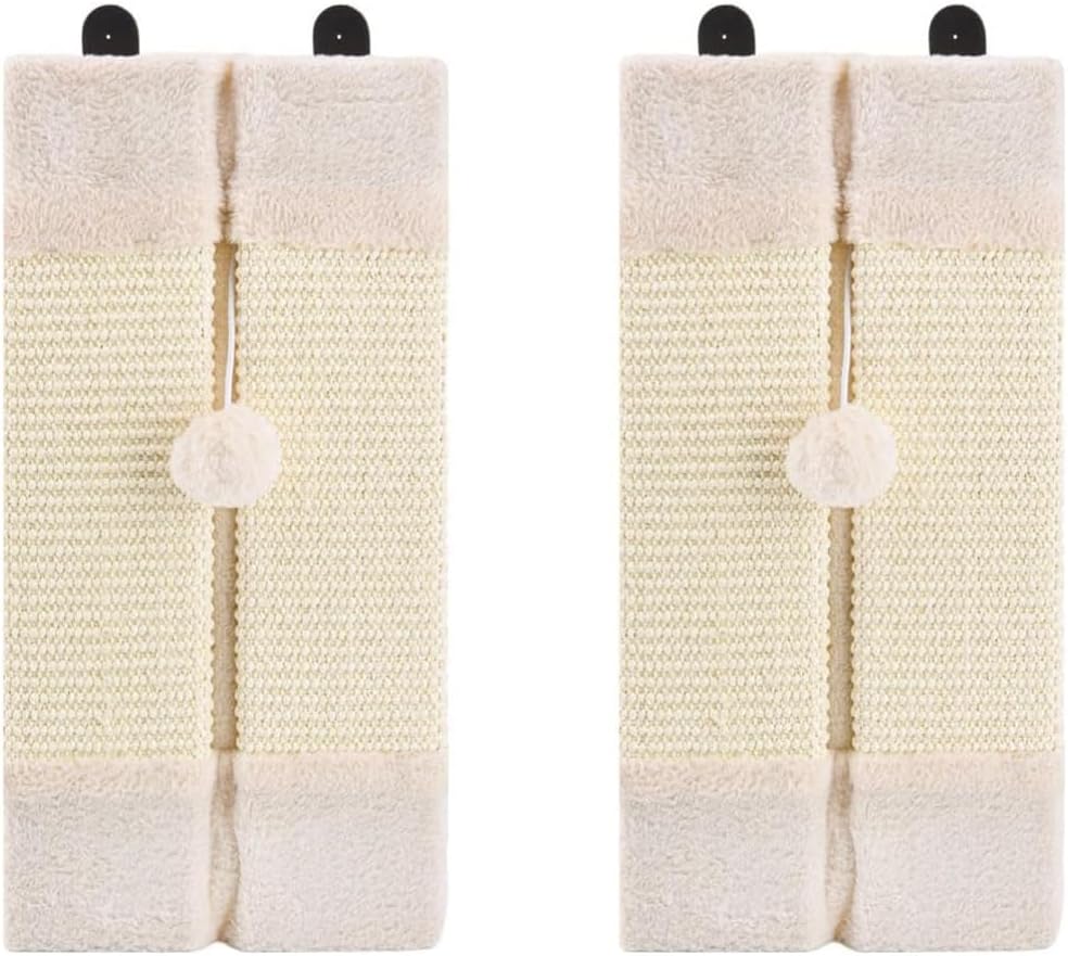 2PCS Wall Corner Cat Scratcher for Indoor Cats, Wall Mounted Sisal Scratching Pad with Hanging Ball, Vertical Corner Wall Mount Scratch Panel, Protector for Wall Corner