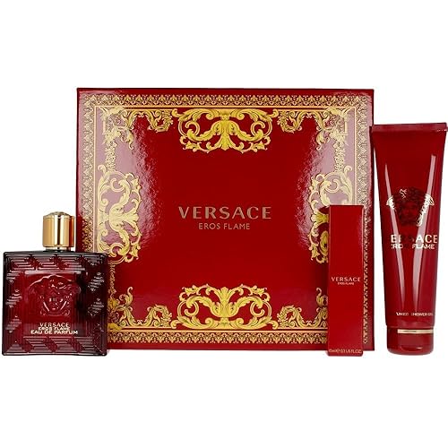 Versace EROS FLAME - Juego de regalo de 3 piezas - 3.4 oz EAU DE PARFUM SPRAY NUEVO